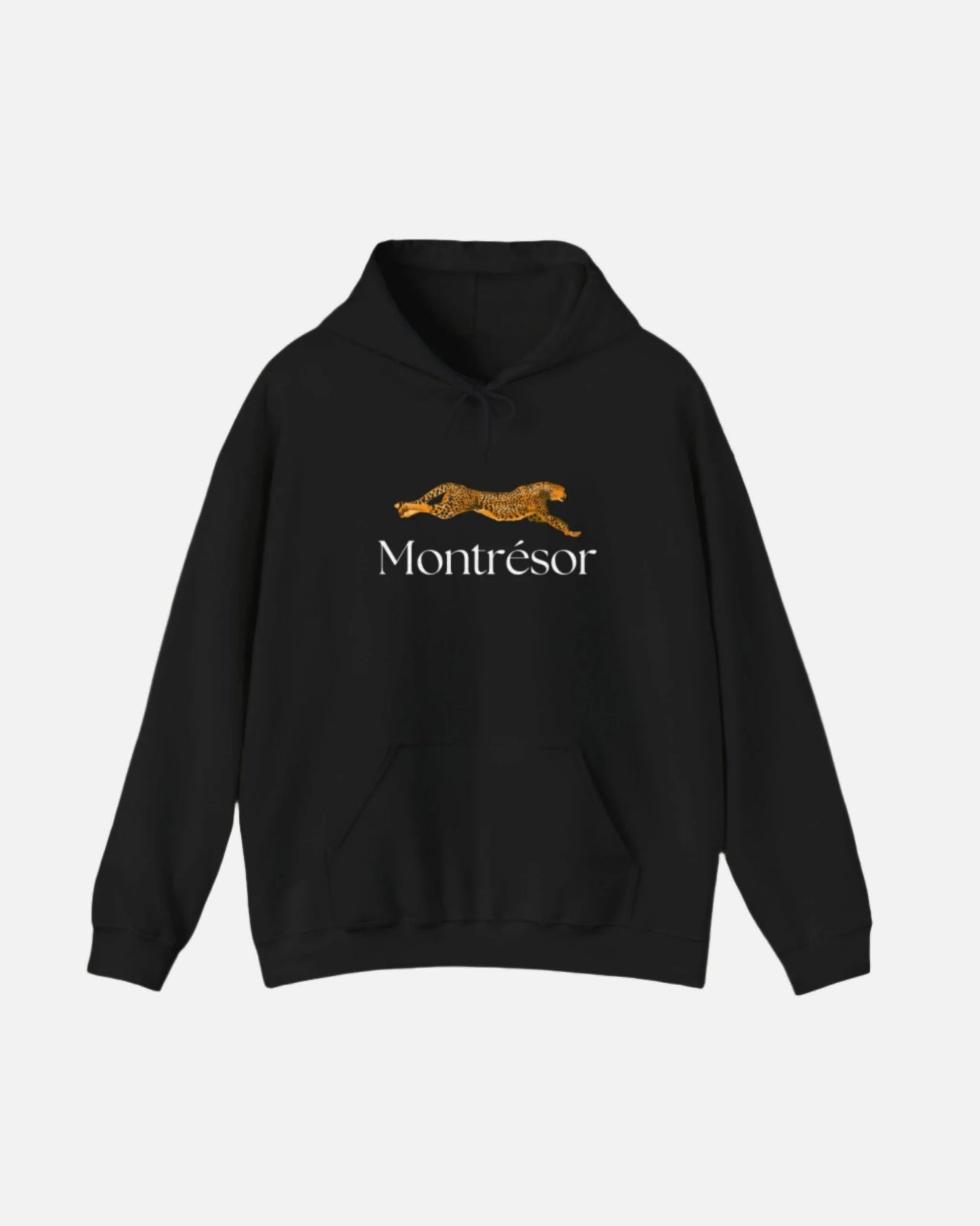 Black hoodie featuring a golden leopard graphic and "Montrésor" branding, combining bold elegance with casual style. Starboy old money hoodie sweatshirt clothes vandox sacrevandox vandox clothes vandox clothing