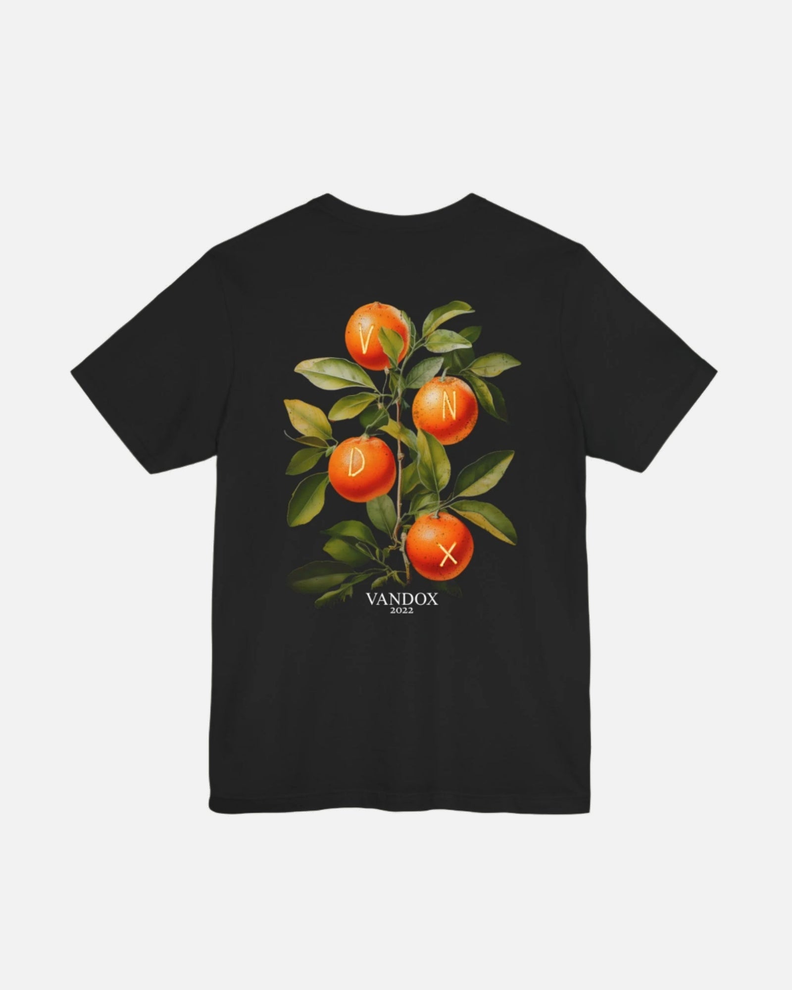 Vandox Riviera Grove T-Shirt in black with a hand-painted orange tree, blending old money sophistication with starboy charm. Starboy old money shirt tshirt clothes vandox sacrevandox vandox clothes vandox clothing