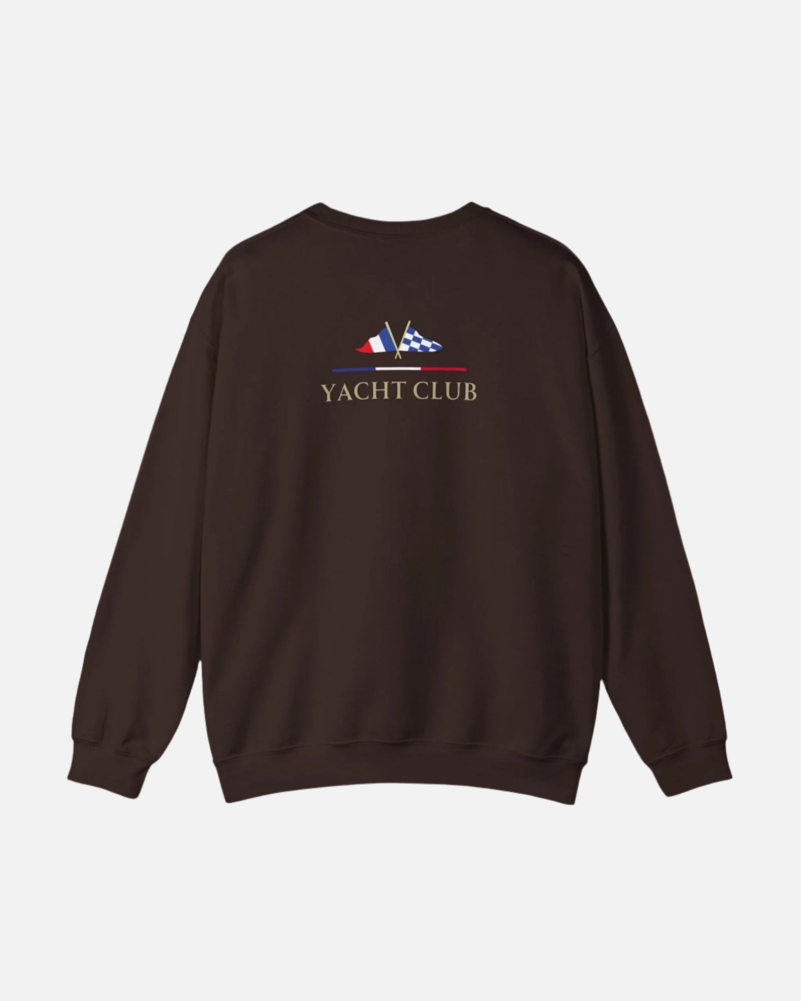 Dark Chocolate Brown Vandox Monaco Saint Roman Yacht Club crewneck featuring international maritime flags, gold lettering, and anchor detail—blending old money elegance with nautical style. Starboy old money hoodie sweatshirt clothes vandox sacrevandox vandox clothes vandox clothing