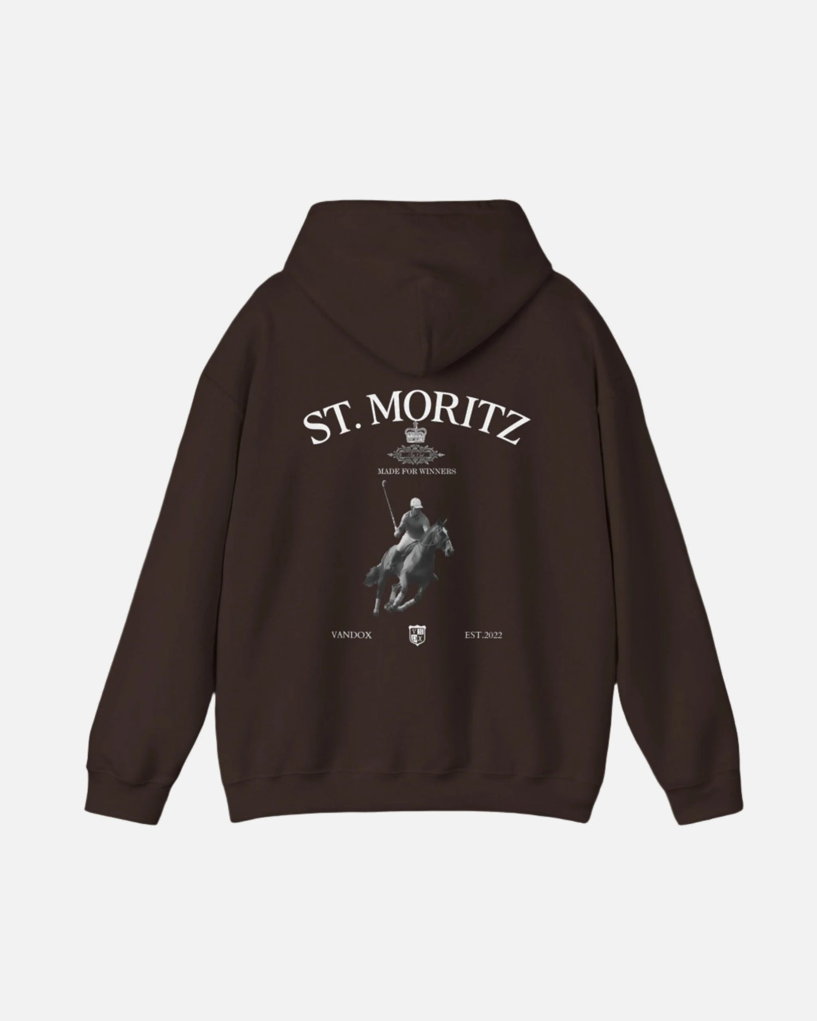 Dark Chocolate Dark Brown Vandox Polo Club Hoodie featuring an elite polo player and luxury branding, inspired by high-stakes winter sports and old money tradition. Starboy old money hoodie sweatshirt clothes vandox sacrevandox vandox clothes vandox clothing