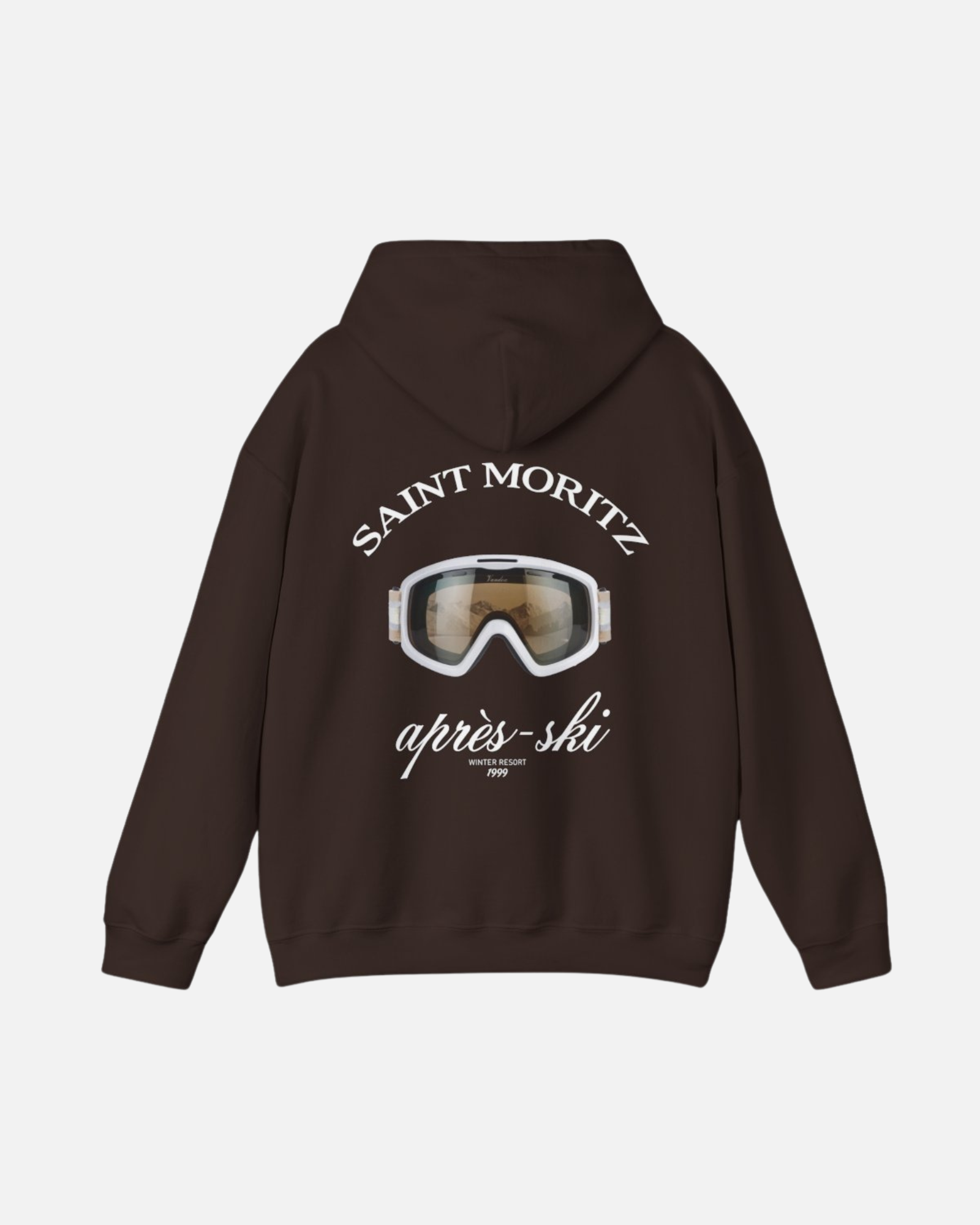 Back view of the Vandox Dark Chocolate Brown Vandox Alpine Vision Hoodie with minimal clean design. Starboy old money hoodie sweatshirt clothes vandox sacrevandox vandox clothes vandox clothing