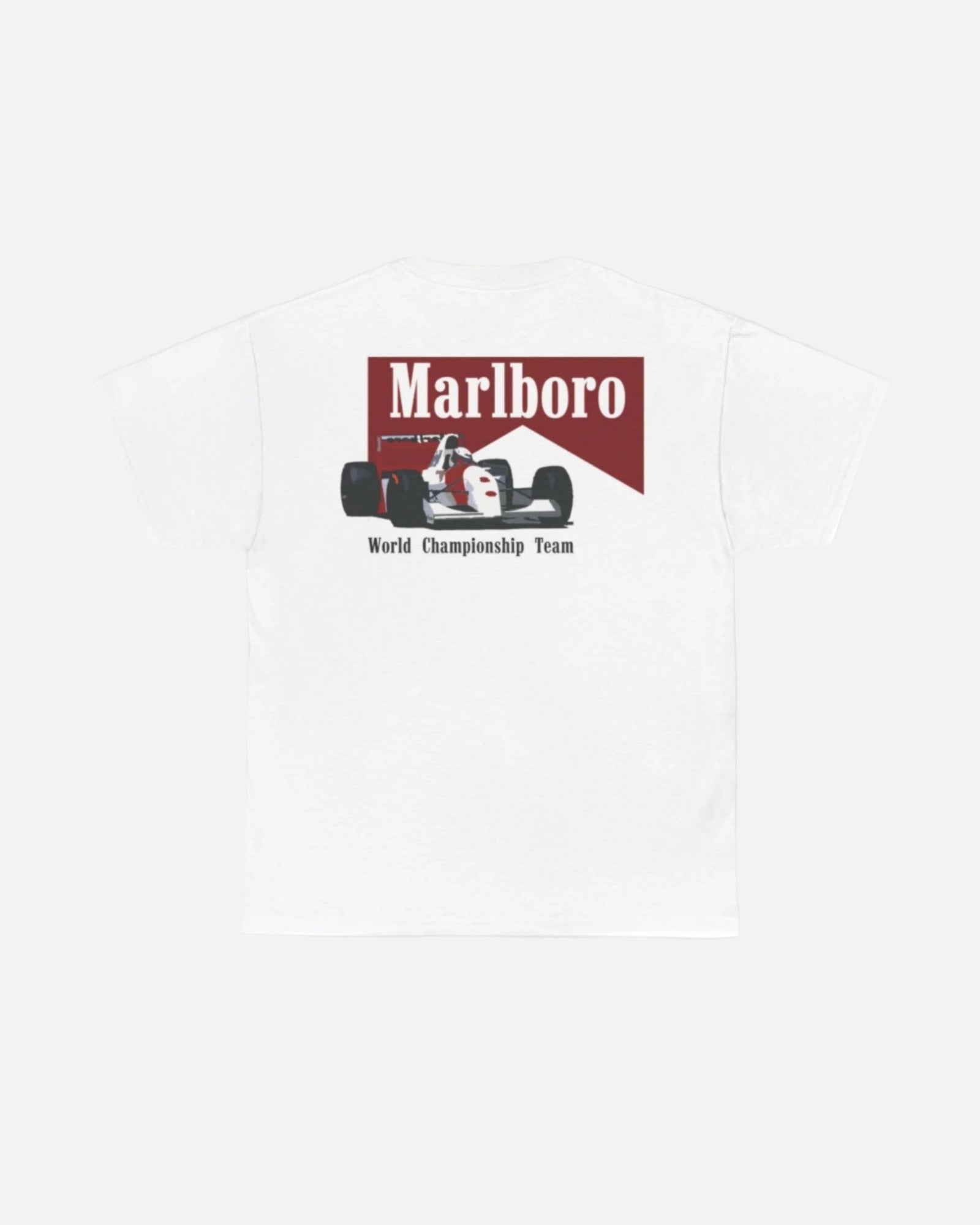 White Vandox Marlboro World Championship Team T-Shirt with Marlboro logo and Formula 1 car graphic. Starboy old money shirt tshirt clothes vandox sacrevandox vandox clothes vandox clothing