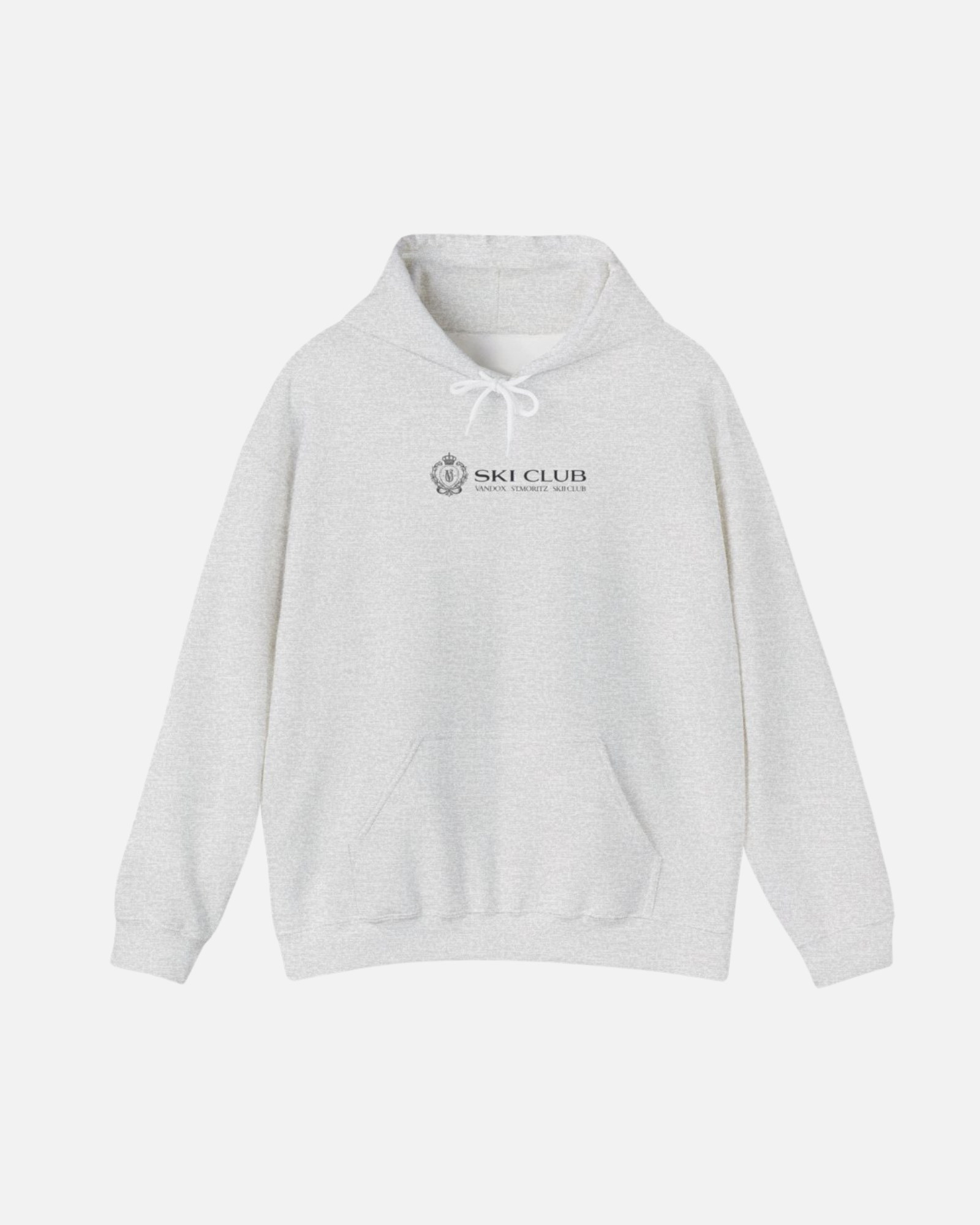 Front view of the sport grey ash Alpine Ski Club Hoodie by Vandox with Ski Club crest and text detail. Starboy old money hoodie sweatshirt clothes vandox sacrevandox vandox clothes vandox clothing