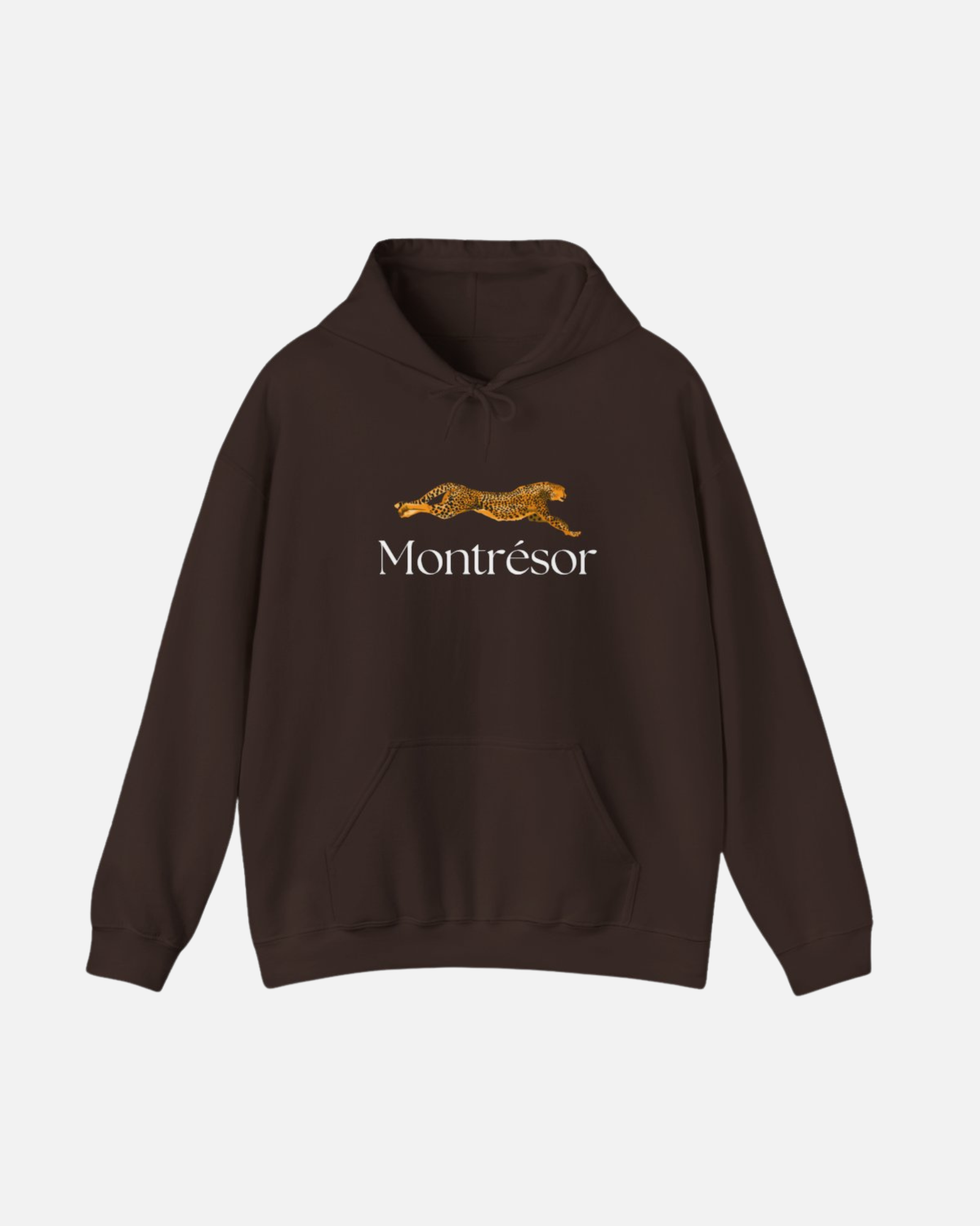 Dark Chocolate Brown hoodie featuring a golden leopard graphic and "Montrésor" branding, combining bold elegance with casual style. Starboy old money hoodie sweatshirt clothes vandox sacrevandox vandox clothes vandox clothing