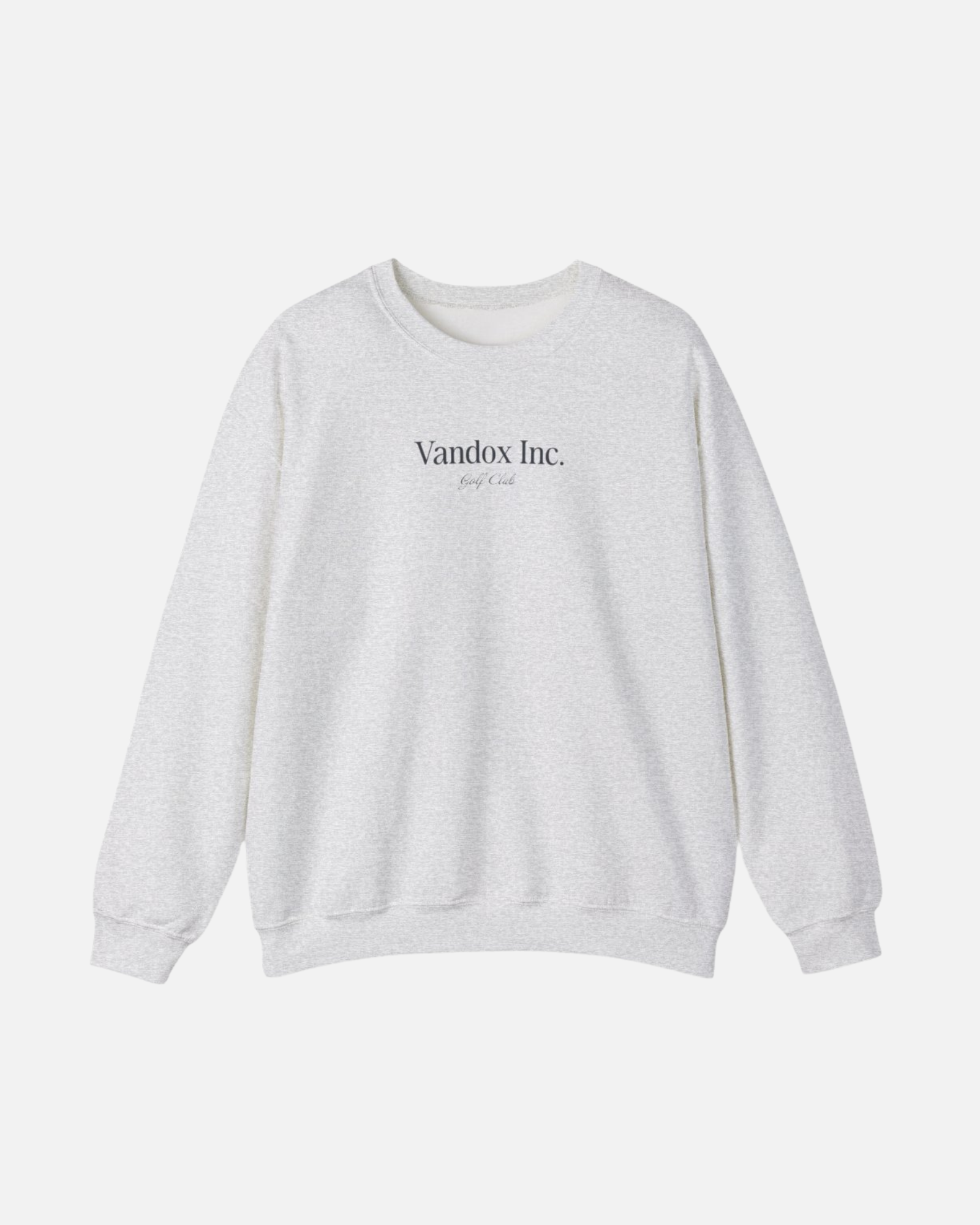 Front view of the Sport Grey Ash Vandox Stockholm Crewneck with subtle “Vandox Inc. Golf Club” print. Starboy old money hoodie sweatshirt clothes vandox sacrevandox vandox clothes vandox clothing crewneck