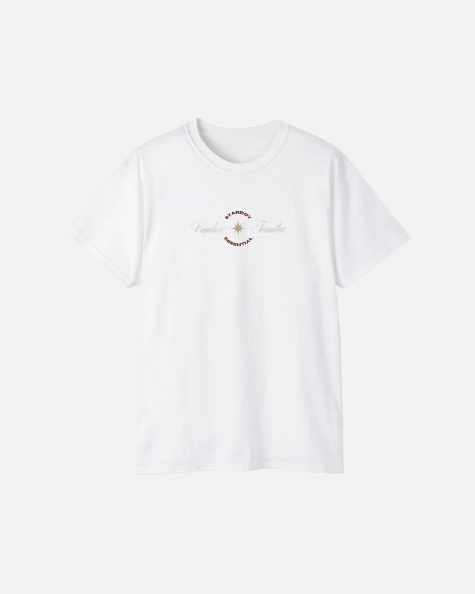 Eggshell White Vandox Starboy T-Shirt with panther and arch graphic on back, small “Vandox Familia” star emblem on front. Starboy old money shirt tshirt clothes vandox sacrevandox vandox clothes vandox clothing