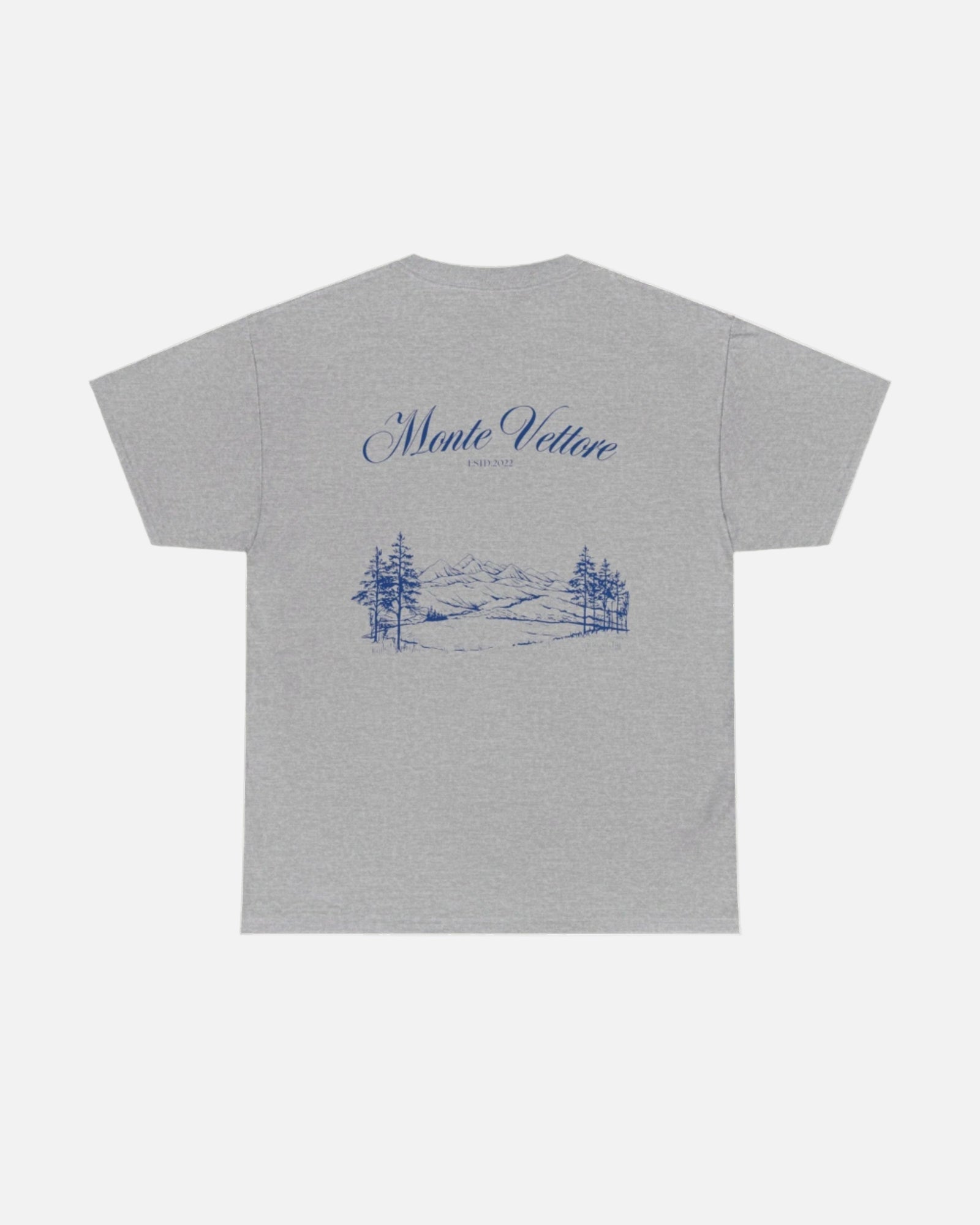 Grey sport grey Vandox T-shirt with Monte Vettore landscape and 'Monte Vettore' text. Starboy old money shirt tshirt clothes vandox sacrevandox vandox clothes vandox clothing