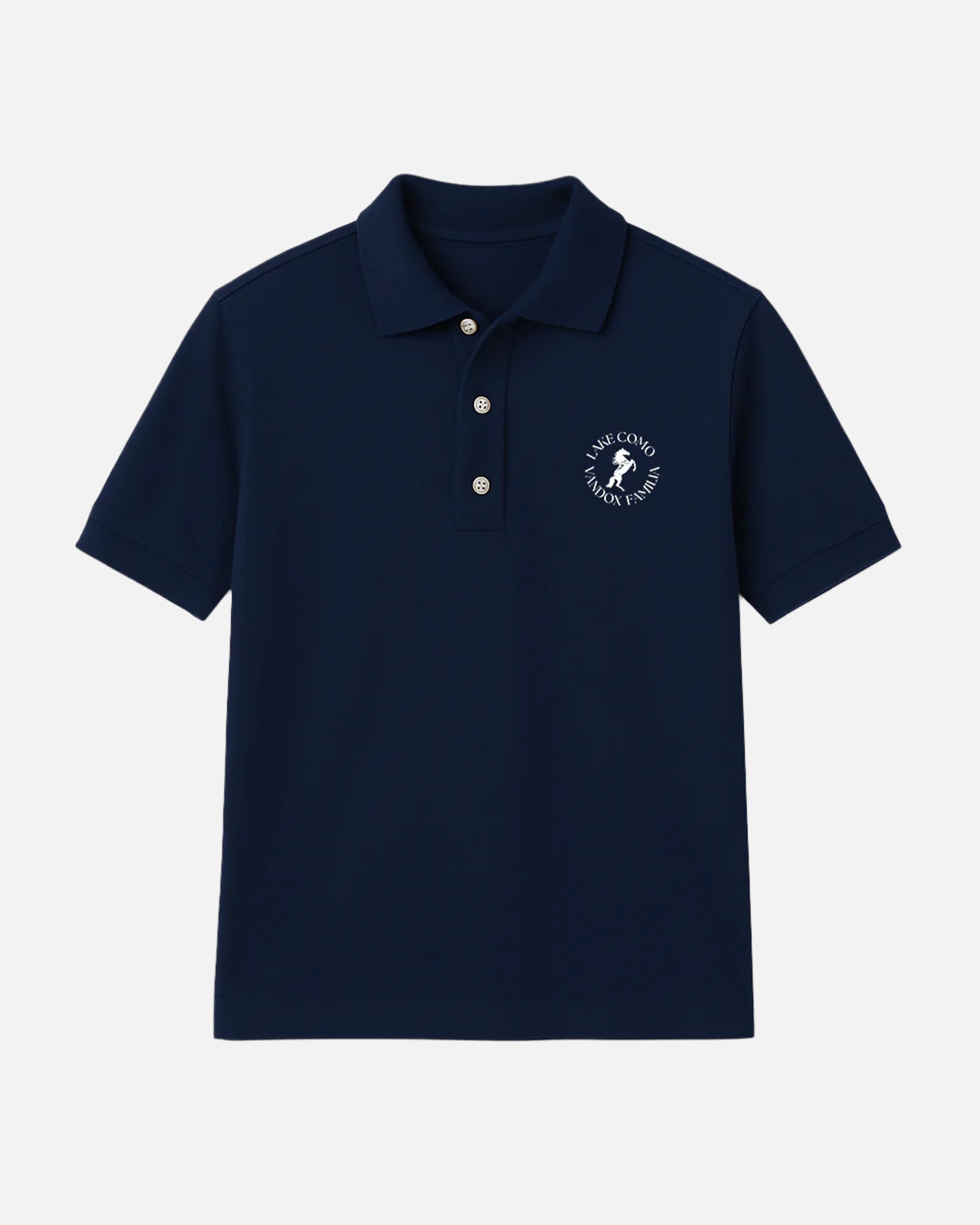 J. Navy Vandox polo with Vandox familia logo emblem embroidered on the chest. Polo shirt tshirt short sleeve vandox sacre vandox vandox clothing pique cotton cotton shirt cotton polo
