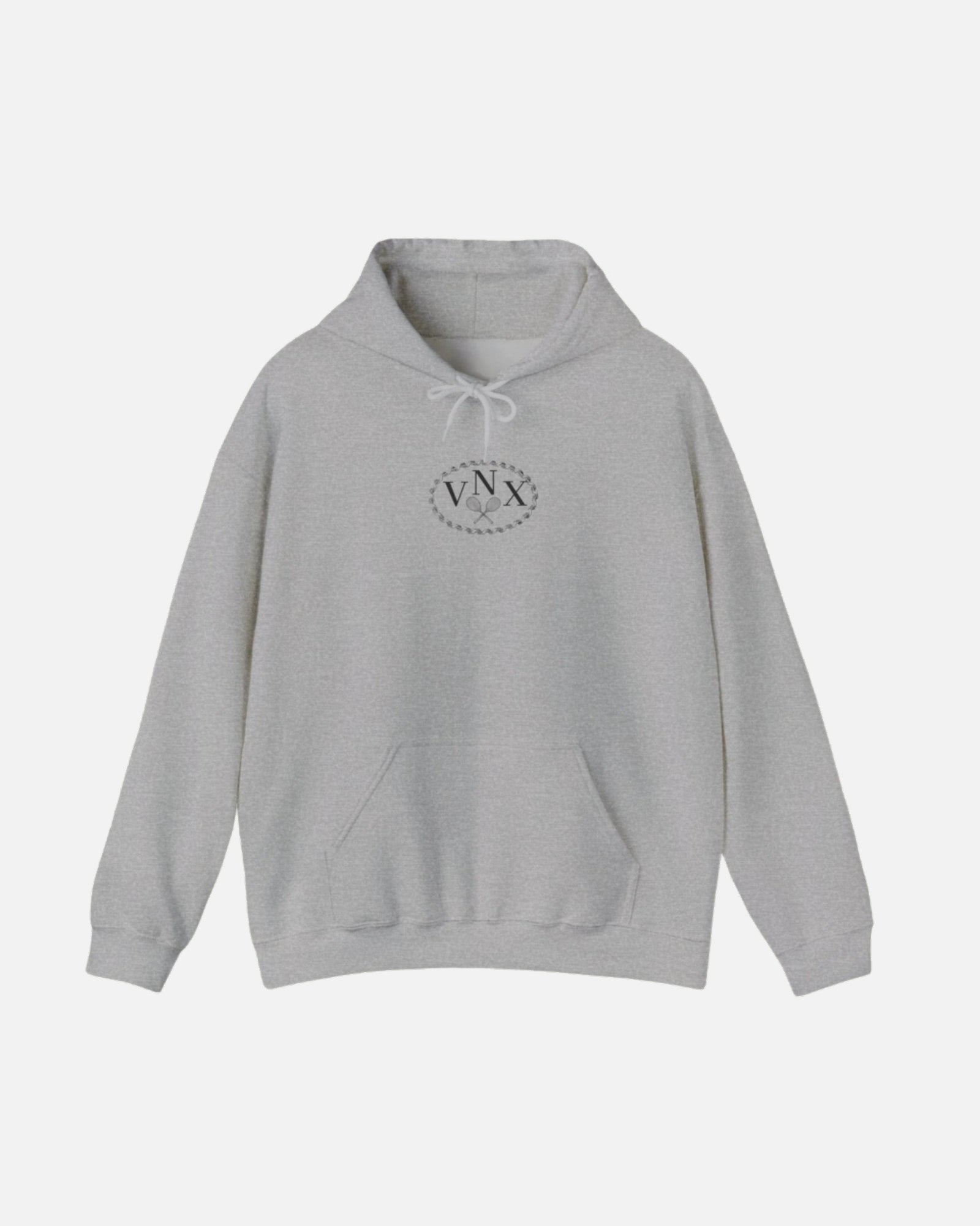 Grey Sport Grey VANDOX Tennis Court Hoodie with VNX Vandox logo and tennis court design and "Winners From Passion" slogan. Starboy old money hoodie sweatshirt clothes vandox sacrevandox vandox clothes vandox clothing