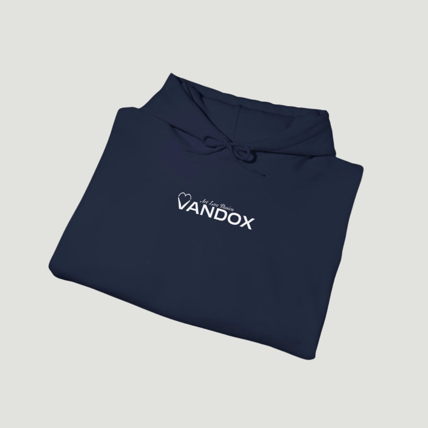 Deep Blue Navy Vandox Signature Hoodie featuring classic logo print and “À la Love Divine” tagline, part of the SS25 quiet luxury collection. Starboy old money hoodie sweatshirt clothes vandox sacrevandox vandox clothes vandox clothing