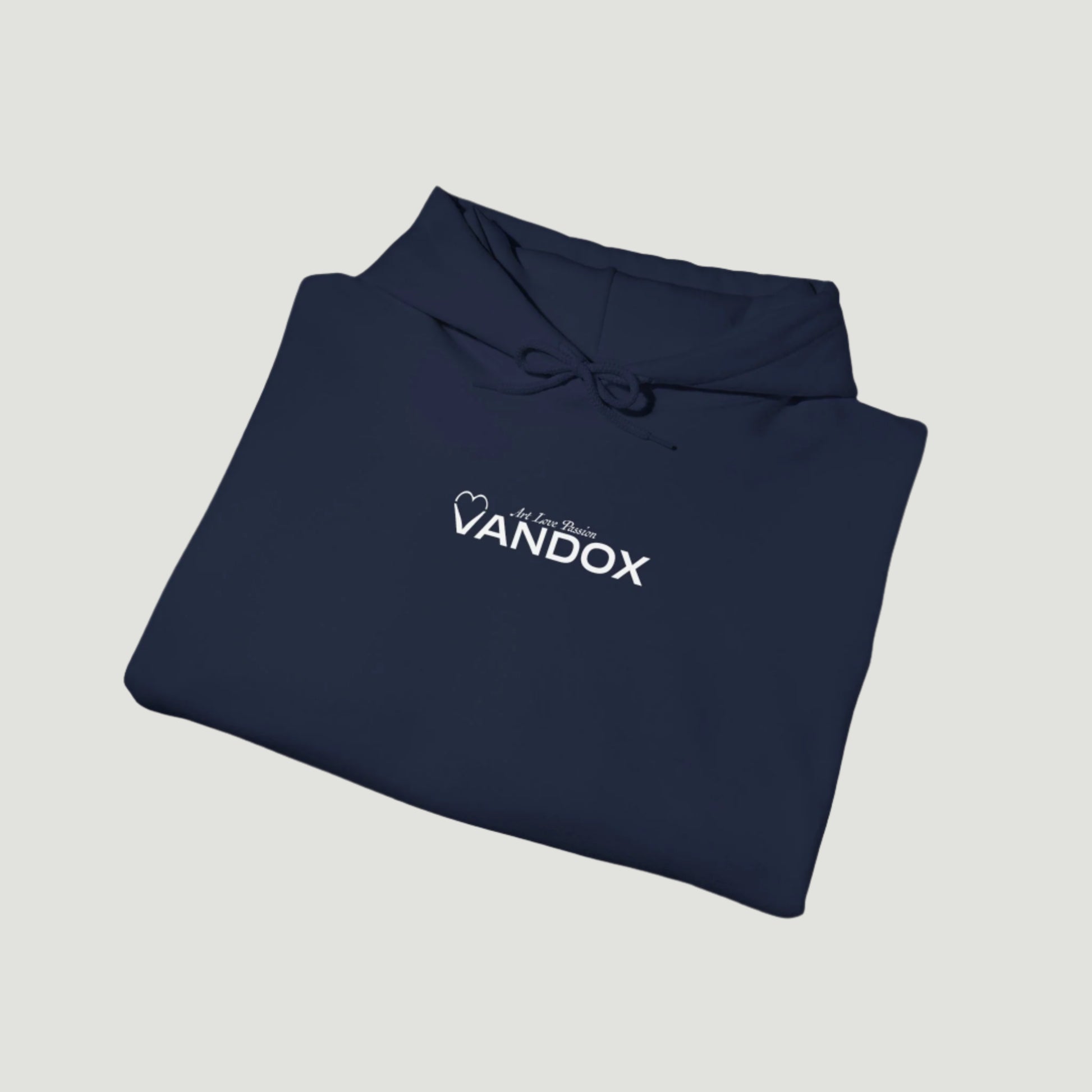 Deep Blue Navy Vandox Signature Hoodie featuring classic logo print and “À la Love Divine” tagline, part of the SS25 quiet luxury collection. Starboy old money hoodie sweatshirt clothes vandox sacrevandox vandox clothes vandox clothing