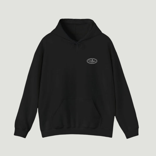 Deep Black Vandox Core Hoodie with a minimalist embroidered logo, designed for everyday luxury and timeless style. Starboy old money hoodie sweatshirt clothes vandox sacrevandox vandox clothes vandox clothing basic basics plain plain clothes basic clothes basic hoodie