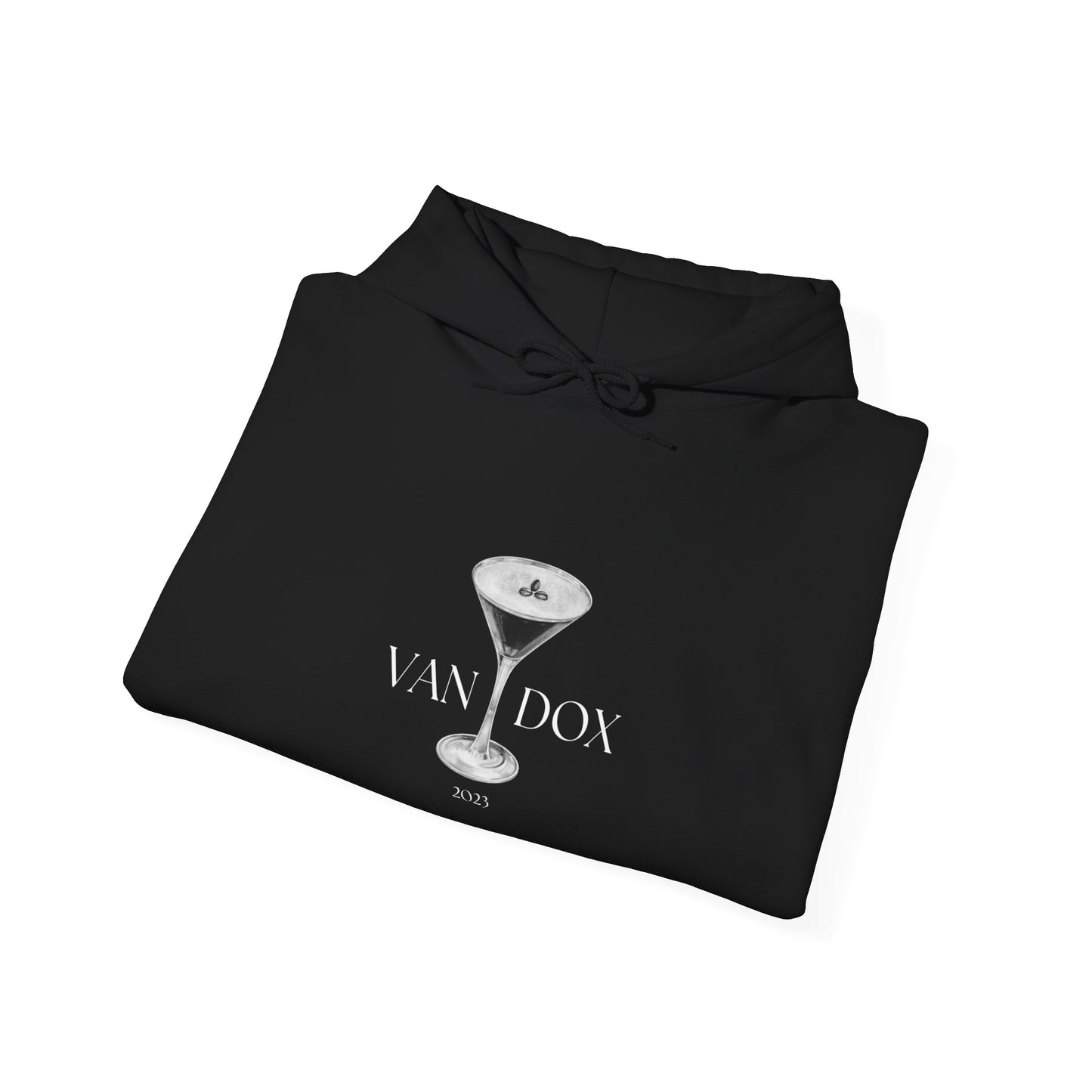 Black Vandox graphic Hoodie graphic Vandox logo front view on charcoal hoodie - Vandox. Starboy old money hoodie sweatshirt clothes vandox sacrevandox vandox clothes vandox clothing