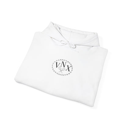 White VANDOX Tennis Court Hoodie with VNX Vandox logo and tennis court design and "Winners From Passion" slogan. Starboy old money hoodie sweatshirt clothes vandox sacrevandox vandox clothes vandox clothing