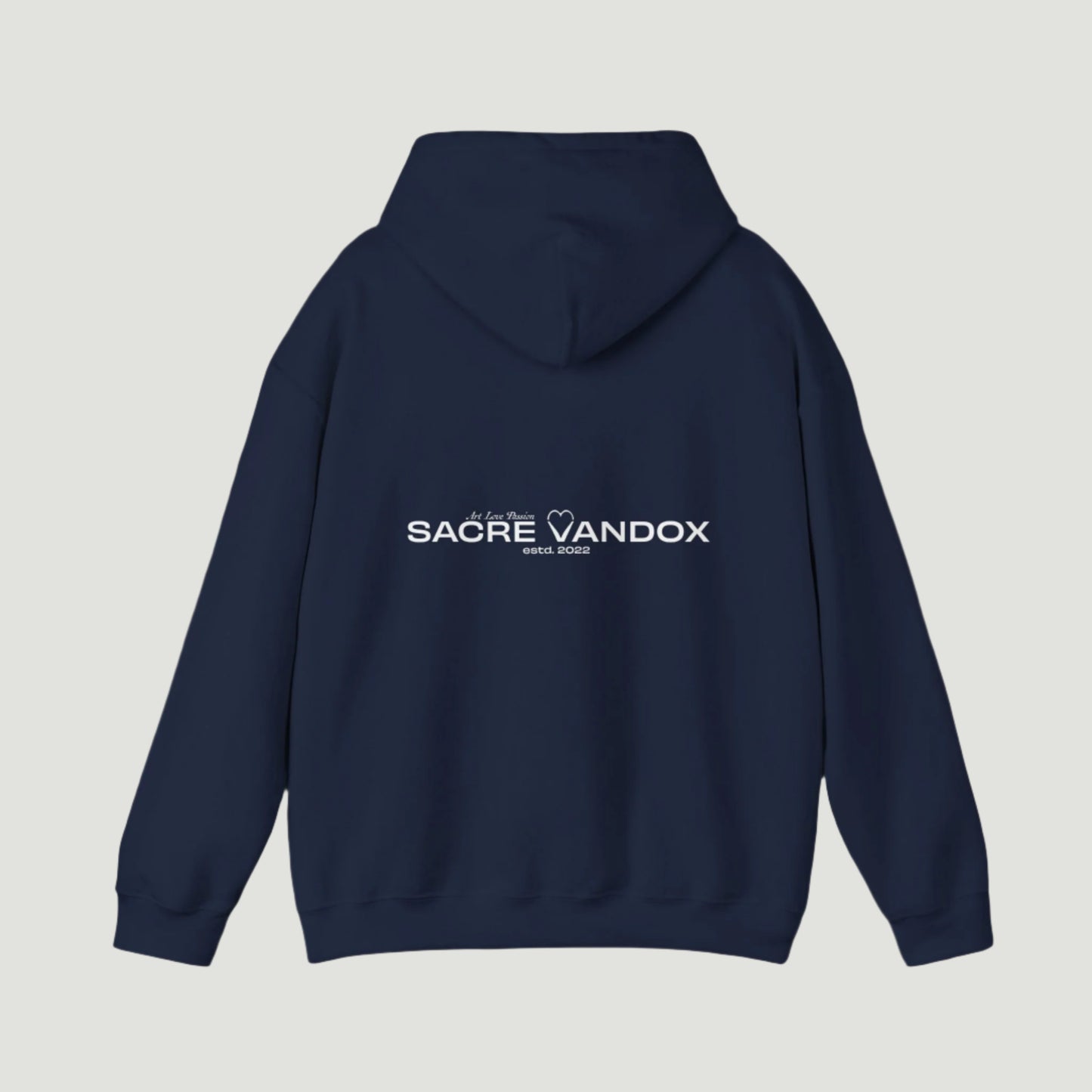 Deep Blue Navy Vandox Signature Hoodie featuring classic logo print and “À la Love Divine” tagline, part of the SS25 quiet luxury collection. Starboy old money hoodie sweatshirt clothes vandox sacrevandox vandox clothes vandox clothing