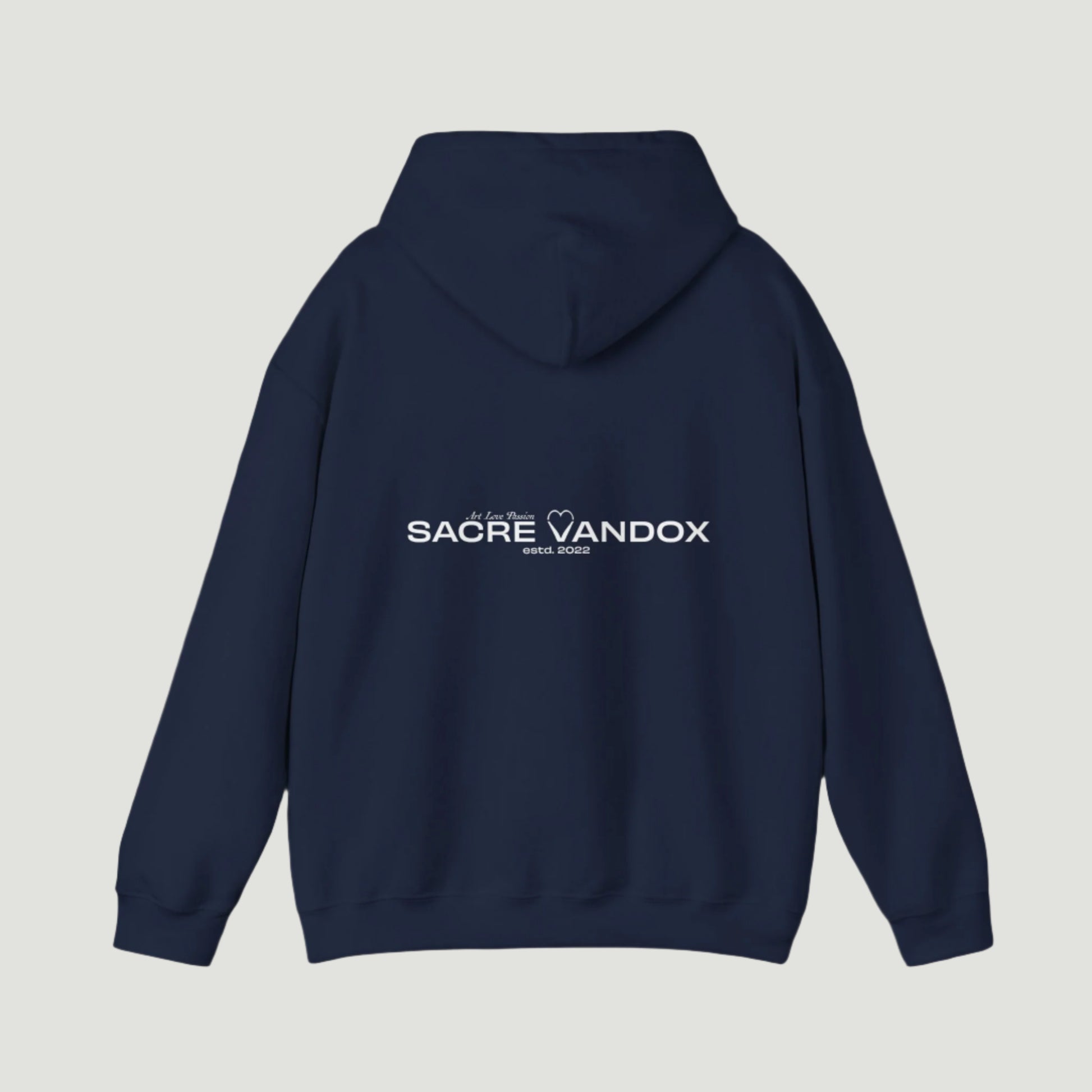 Deep Blue Navy Vandox Signature Hoodie featuring classic logo print and “À la Love Divine” tagline, part of the SS25 quiet luxury collection. Starboy old money hoodie sweatshirt clothes vandox sacrevandox vandox clothes vandox clothing