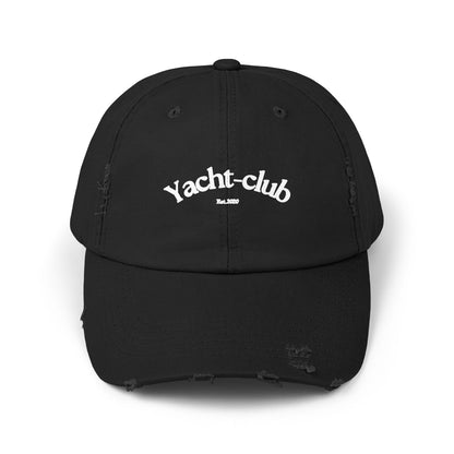 black Vandox yacht club Hat with "Yacht-Club Est. 2020" text. Hat Cap Baseball Cap Baseball Hat starboy hat old money hats vandox sacre vandox sacrevandox vandox clothing vintage distressed baseball hat 