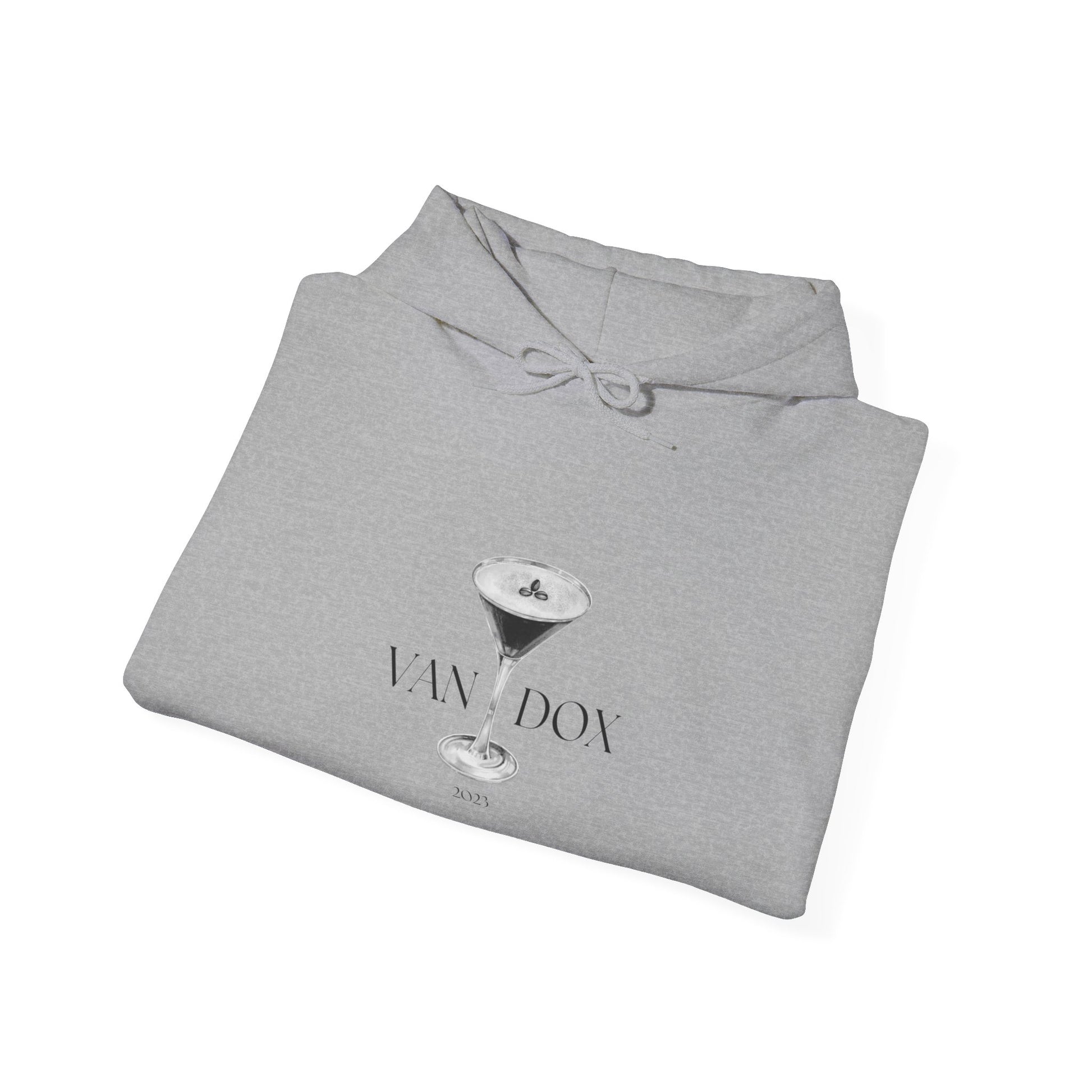 Grey Vandox graphic Hoodie graphic Vandox logo front view on charcoal hoodie - Vandox. Starboy old money hoodie sweatshirt clothes vandox sacrevandox vandox clothes vandox clothing