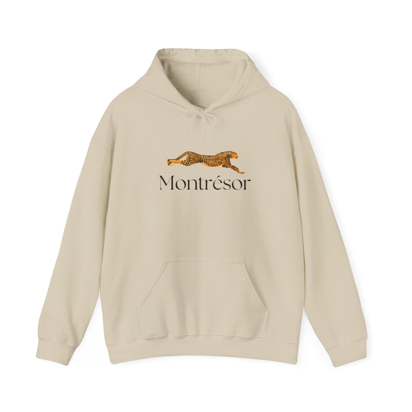 Sand Cream hoodie featuring a golden leopard graphic and "Montrésor" branding, combining bold elegance with casual style. Starboy old money hoodie sweatshirt clothes vandox sacrevandox vandox clothes vandox clothing