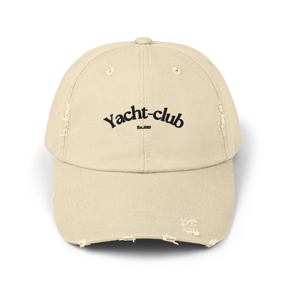 sand cream Vandox yacht club Hat with "Yacht-Club Est. 2020" text. Hat Cap Baseball Cap Baseball Hat starboy hat old money hats vandox sacre vandox sacrevandox vandox clothing vintage distressed baseball hat