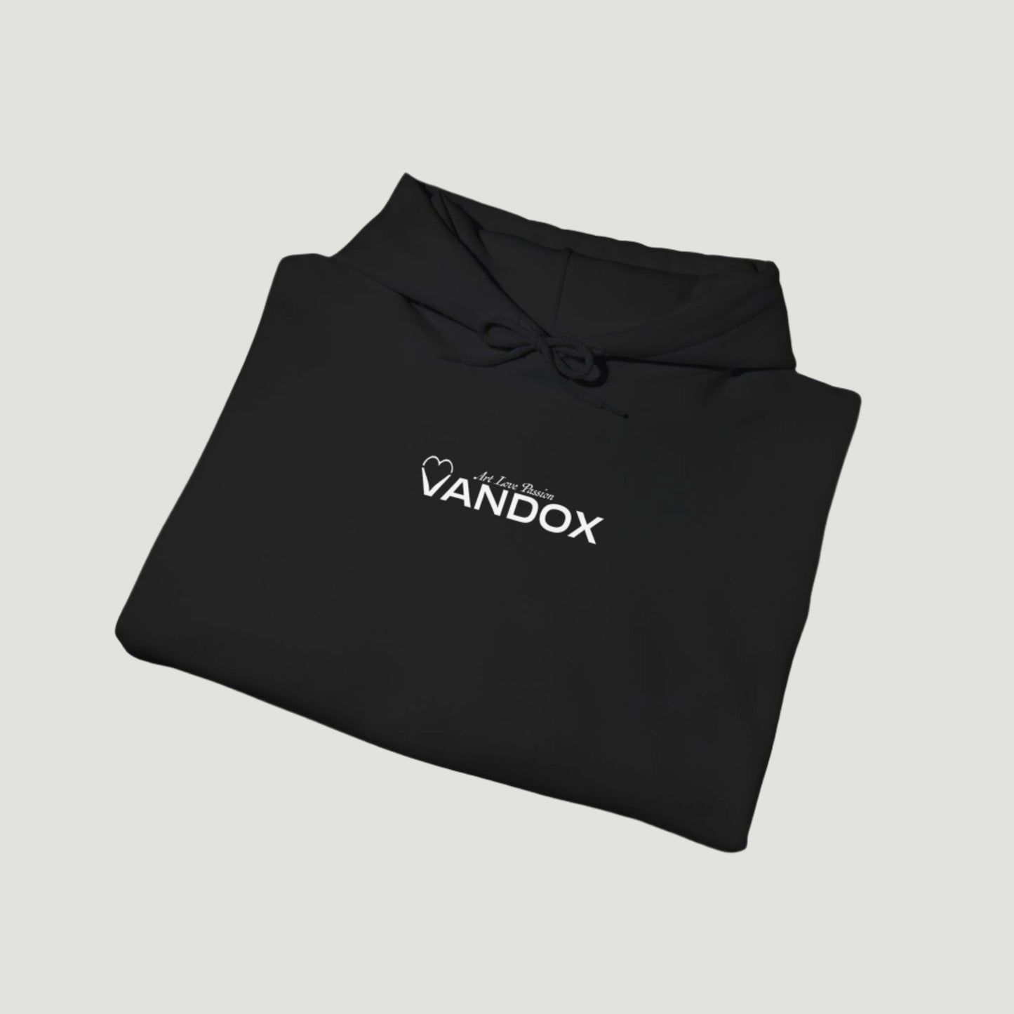 Deep Black Vandox Signature Hoodie featuring classic logo print and “À la Love Divine” tagline, part of the SS25 quiet luxury collection. Starboy old money hoodie sweatshirt clothes vandox sacrevandox vandox clothes vandox clothing