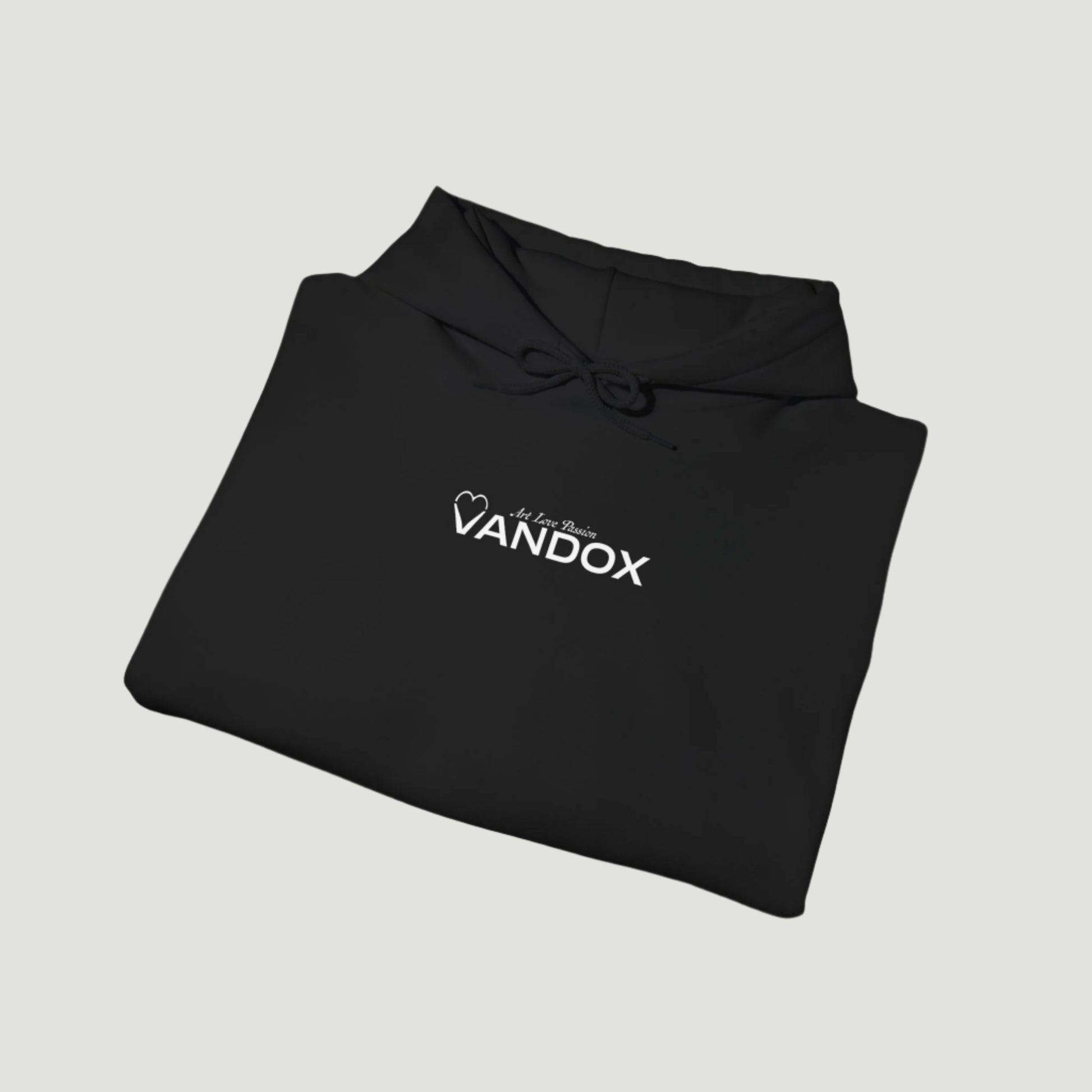 Deep Black Vandox Signature Hoodie featuring classic logo print and “À la Love Divine” tagline, part of the SS25 quiet luxury collection. Starboy old money hoodie sweatshirt clothes vandox sacrevandox vandox clothes vandox clothing
