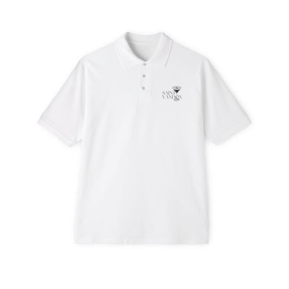 white Vandox polo with "Saint Vandox" emblem embroidered on the ches. Polo shirt tshirt short sleeve vandox sacre vandox vandox clothing pique cotton cotton shirt cotton polo