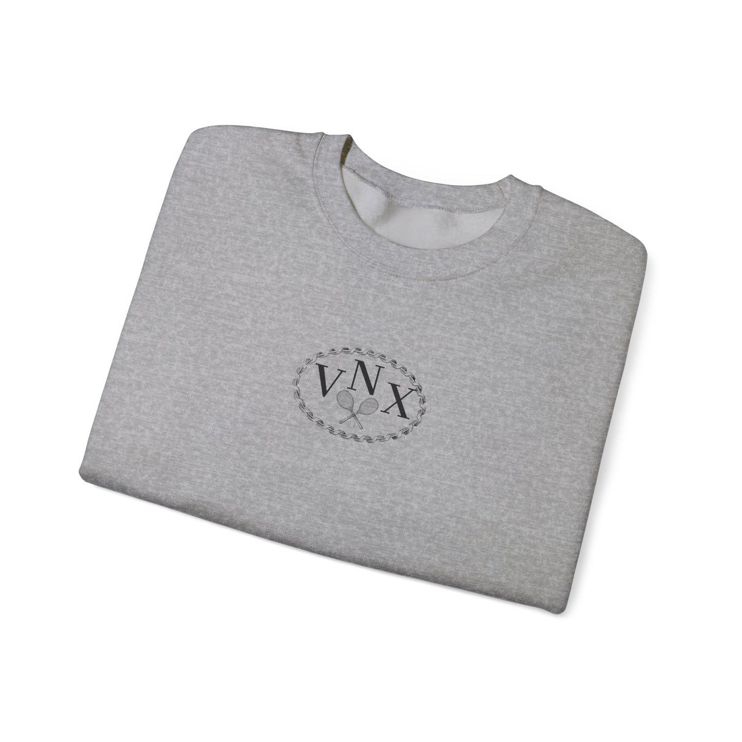 Sport grey VANDOX Tennis Court Crewneck with VNX Vandox logo and tennis court design and "Winners From Passion" slogan. Starboy old money hoodie sweatshirt clothes vandox sacrevandox vandox clothes vandox clothing crewneck