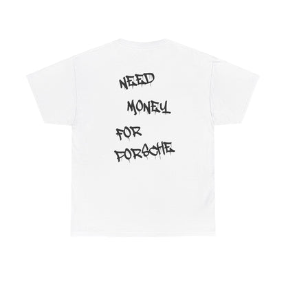  White Vandox T-shirt with a graffiti text "Need money for porsche" on the back. Starboy old money shirt tshirt clothes vandox sacrevandox vandox clothes vandox clothing