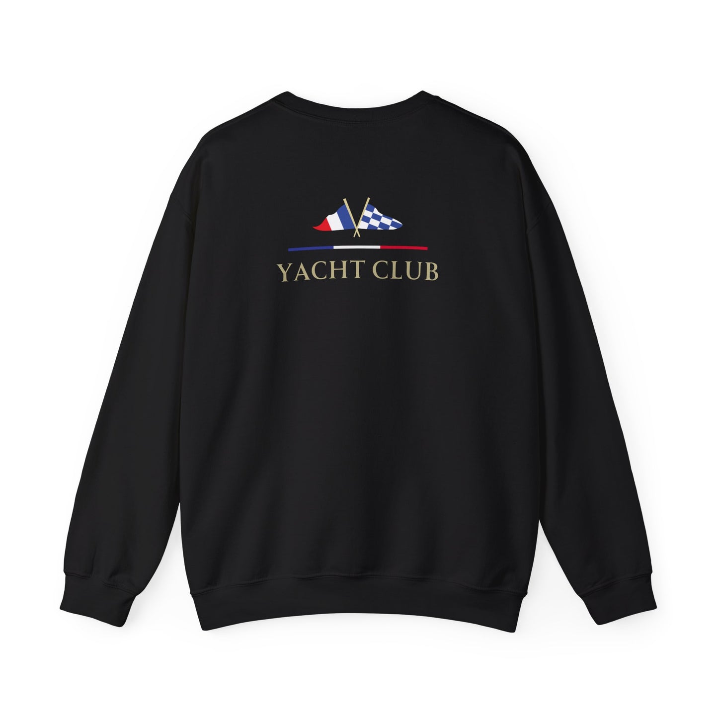 Black Vandox Monaco Saint Roman Yacht Club crewneck with international flags and anchor graphic on the front and crossed nautical flags with "Yacht Club" on the back. Starboy old money hoodie sweatshirt clothes vandox sacrevandox vandox clothes vandox clothing crewneck