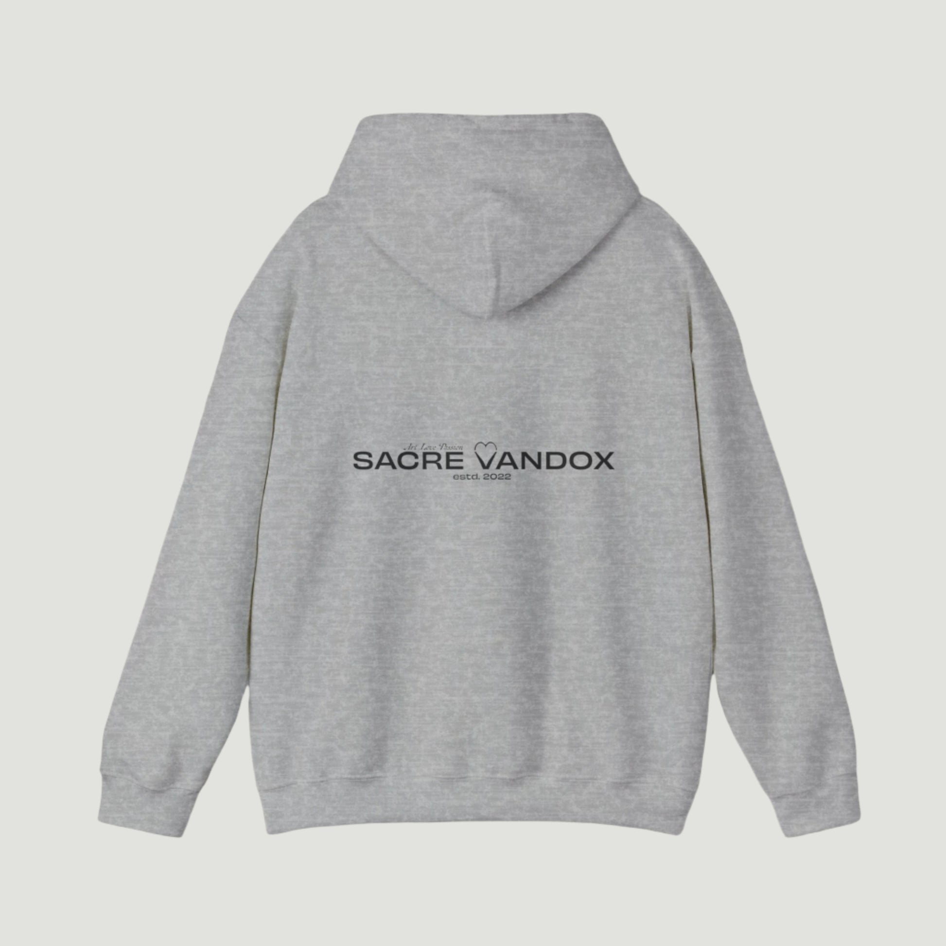Ash Sport Grey Vandox Signature Hoodie featuring classic logo print and “À la Love Divine” tagline, part of the SS25 quiet luxury collection. Starboy old money hoodie sweatshirt clothes vandox sacrevandox vandox clothes vandox clothing