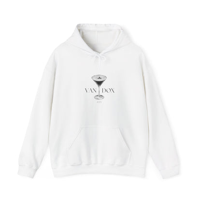 White Vandox graphic Hoodie graphic Vandox logo front view on charcoal hoodie - Vandox. Starboy old money hoodie sweatshirt clothes vandox sacrevandox vandox clothes vandox clothing