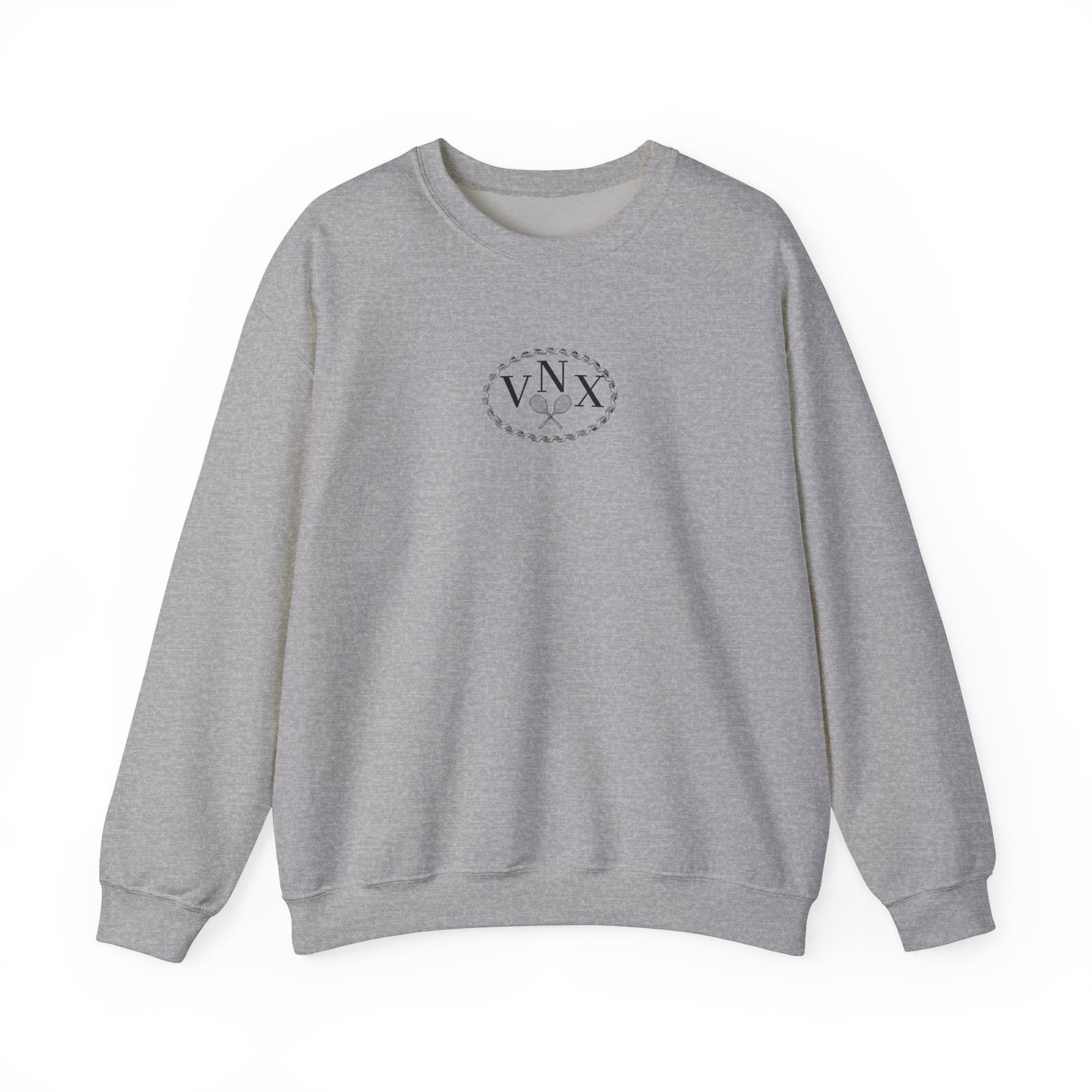 Sport grey VANDOX Tennis Court Crewneck with VNX Vandox logo and tennis court design and "Winners From Passion" slogan. Starboy old money hoodie sweatshirt clothes vandox sacrevandox vandox clothes vandox clothing crewneck