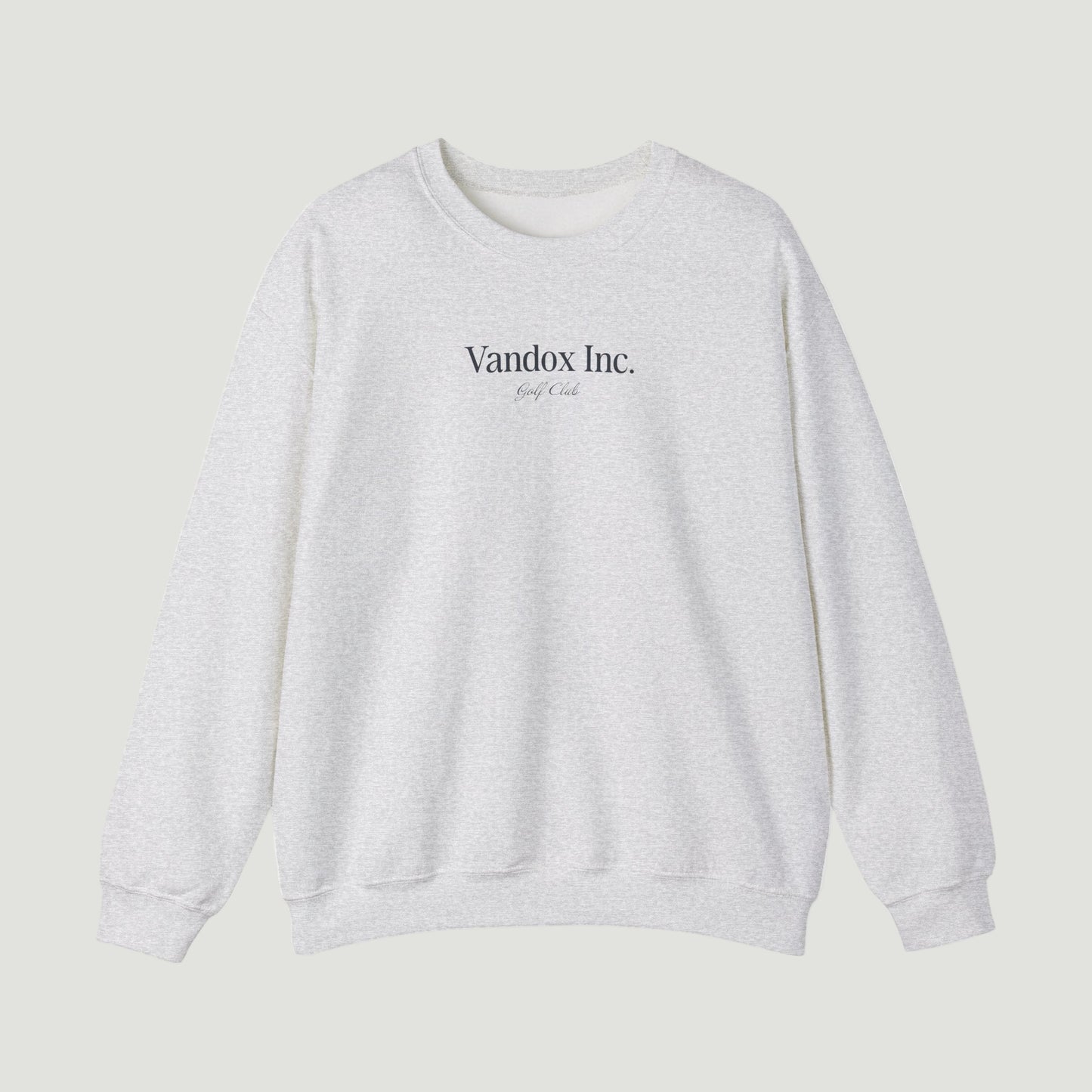 Front view of the Sport Grey Ash Vandox Stockholm Crewneck with subtle “Vandox Inc. Golf Club” print. Starboy old money hoodie sweatshirt clothes vandox sacrevandox vandox clothes vandox clothing crewneck