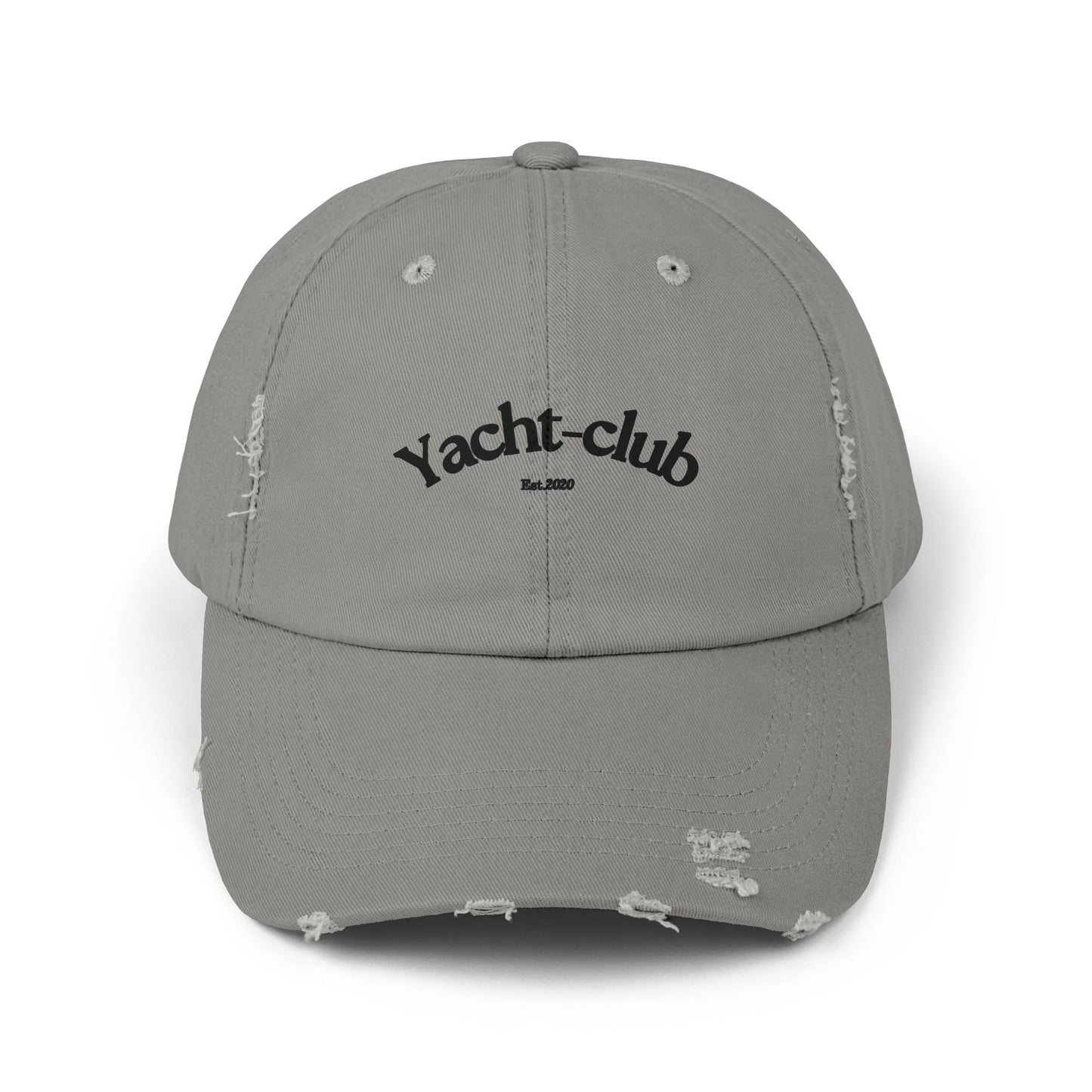 grey Vandox yacht club Hat with "Yacht-Club Est. 2020" text. Hat Cap Baseball Cap Baseball Hat starboy hat old money hats vandox sacre vandox sacrevandox vandox clothing vintage distressed baseball hat 