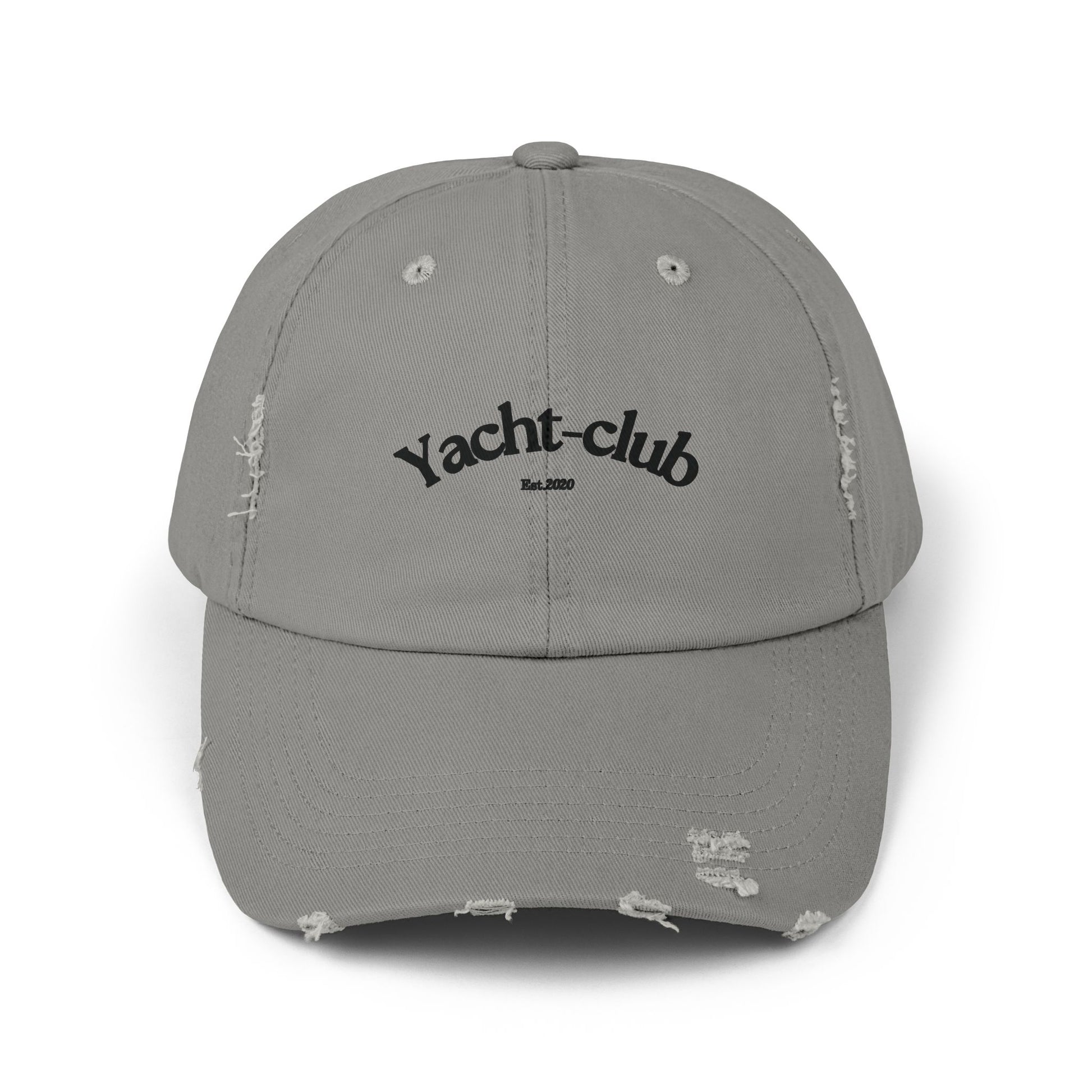 grey Vandox yacht club Hat with "Yacht-Club Est. 2020" text. Hat Cap Baseball Cap Baseball Hat starboy hat old money hats vandox sacre vandox sacrevandox vandox clothing vintage distressed baseball hat 