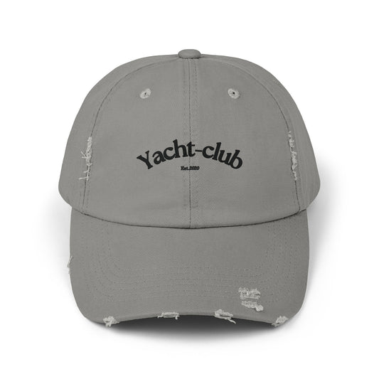 grey Vandox yacht club Hat with "Yacht-Club Est. 2020" text. Hat Cap Baseball Cap Baseball Hat starboy hat old money hats vandox sacre vandox sacrevandox vandox clothing vintage distressed baseball hat 