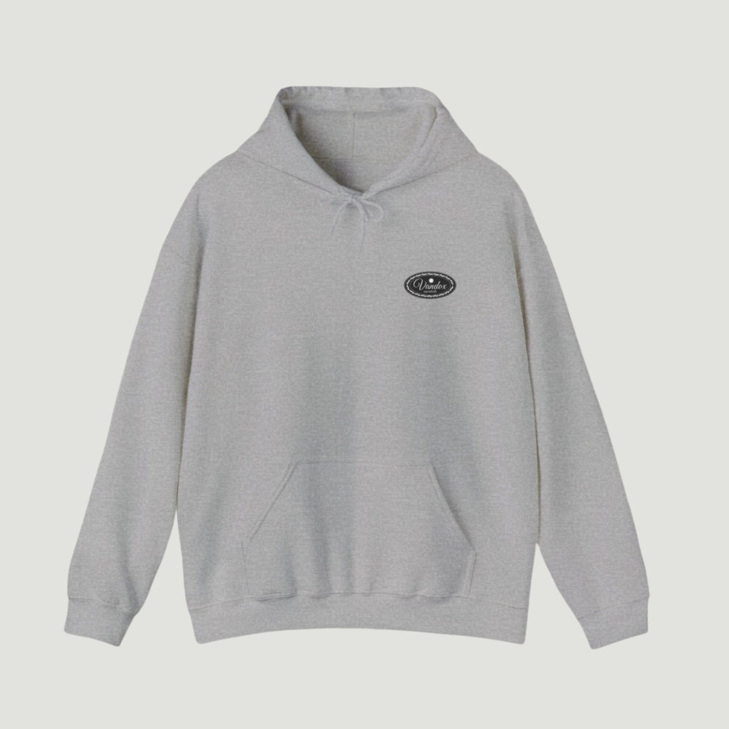 Sport grey Vandox Core Hoodie with a minimalist embroidered logo, designed for everyday luxury and timeless style. Starboy old money hoodie sweatshirt clothes vandox sacrevandox vandox clothes vandox clothing basic basics plain plain clothes basic clothes basic hoodie