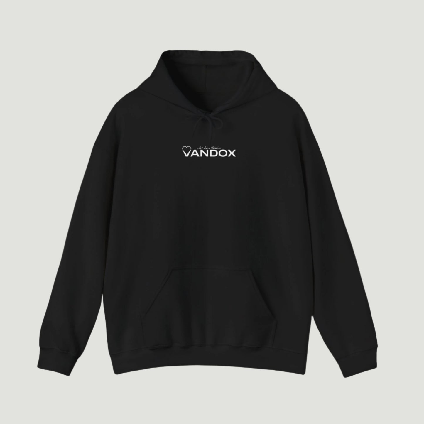 Deep Black Vandox Signature Hoodie featuring classic logo print and “À la Love Divine” tagline, part of the SS25 quiet luxury collection. Starboy old money hoodie sweatshirt clothes vandox sacrevandox vandox clothes vandox clothing