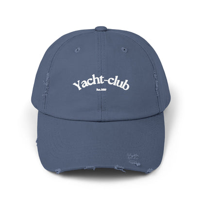 light baby blue Vandox yacht club Hat with "Yacht-Club Est. 2020" text. Hat Cap Baseball Cap Baseball Hat starboy hat old money hats vandox sacre vandox sacrevandox vandox clothing vintage distressed baseball hat 