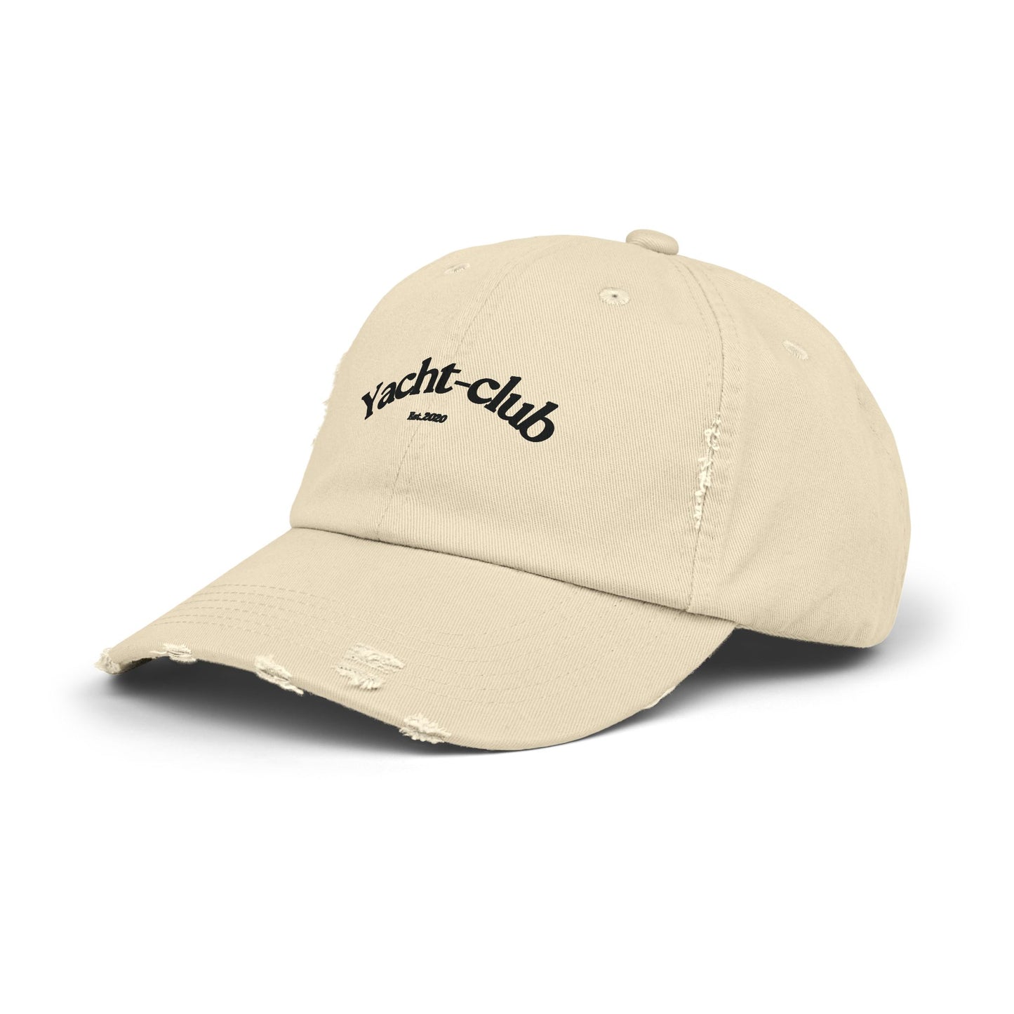 sand cream Vandox yacht club Hat with "Yacht-Club Est. 2020" text. Hat Cap Baseball Cap Baseball Hat starboy hat old money hats vandox sacre vandox sacrevandox vandox clothing vintage distressed baseball hat