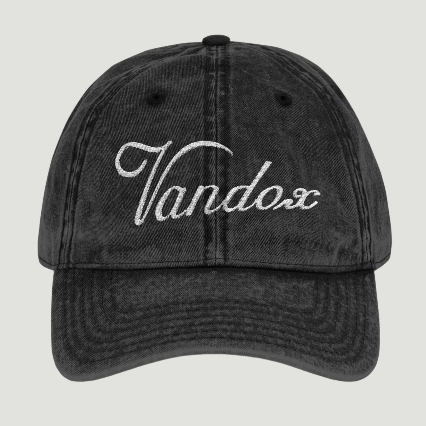 Deep Black Vandox Signature Origins Cap featuring embroidered logo, designed as a timeless SS25 essential for understated luxury and brand heritage. Starboy old money accessories accessory hat cap vandox sacrevandox vandox clothes vandox baseball cap baseball hat