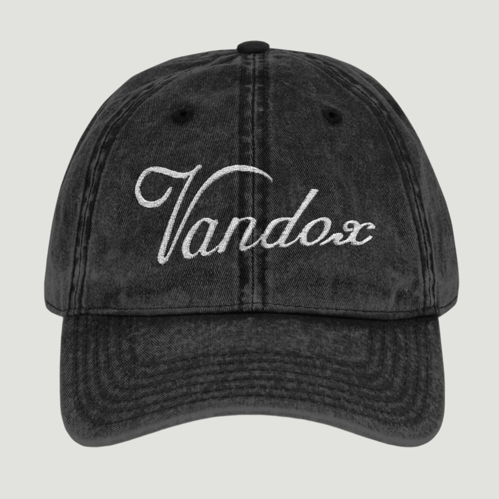 Deep Black Vandox Signature Origins Cap featuring embroidered logo, designed as a timeless SS25 essential for understated luxury and brand heritage. Starboy old money accessories accessory hat cap vandox sacrevandox vandox clothes vandox baseball cap baseball hat