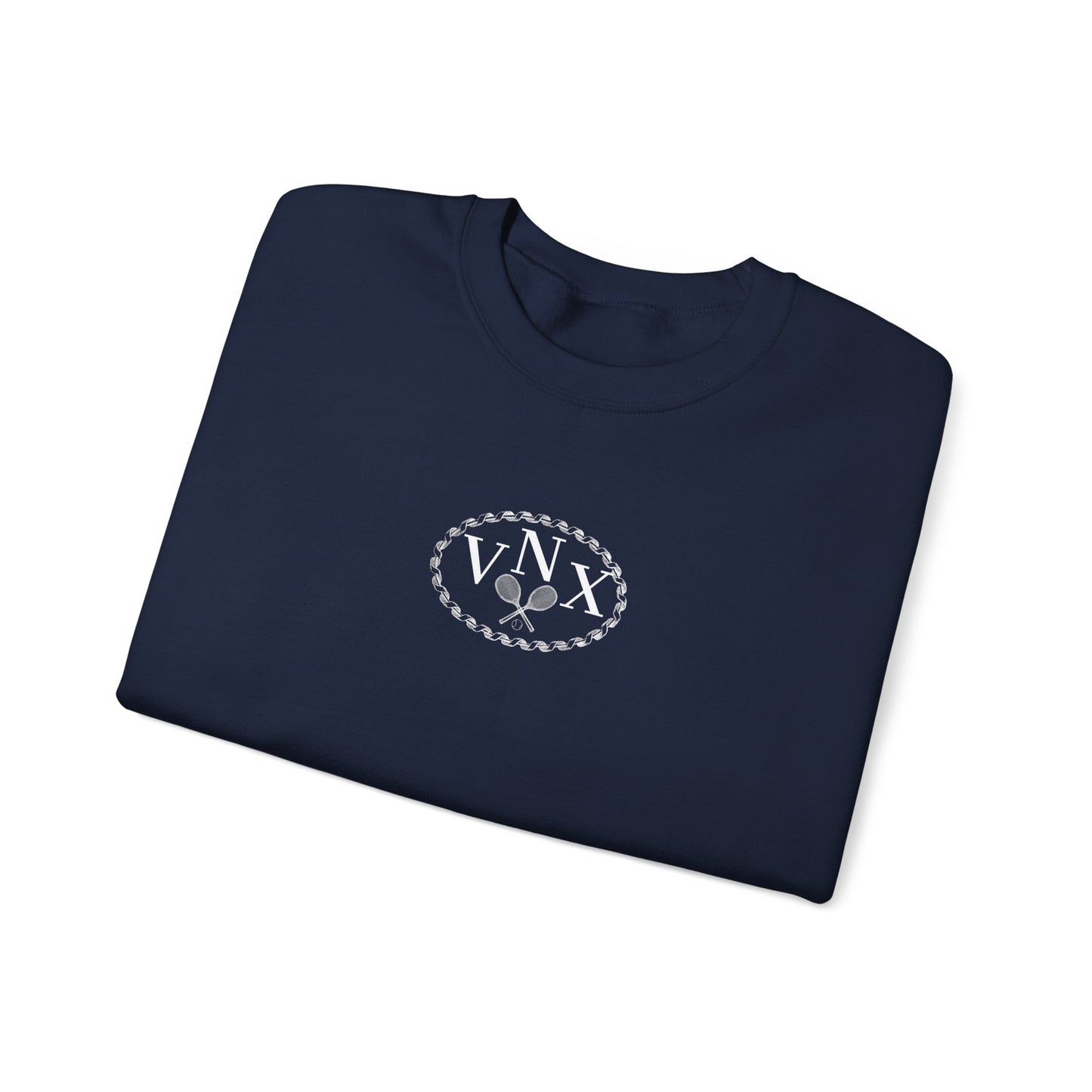 Navy Dark Blue VANDOX Tennis Court Crewneck with VNX Vandox logo and tennis court design and "Winners From Passion" slogan. Starboy old money hoodie sweatshirt clothes vandox sacrevandox vandox clothes vandox clothing crewneck