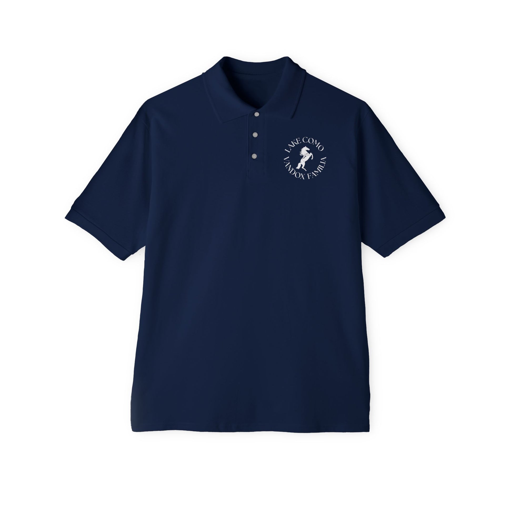 navy Vandox polo with Vandox familia logo emblem embroidered on the chest. Polo shirt tshirt short sleeve vandox sacre vandox vandox clothing pique cotton cotton shirt cotton polo