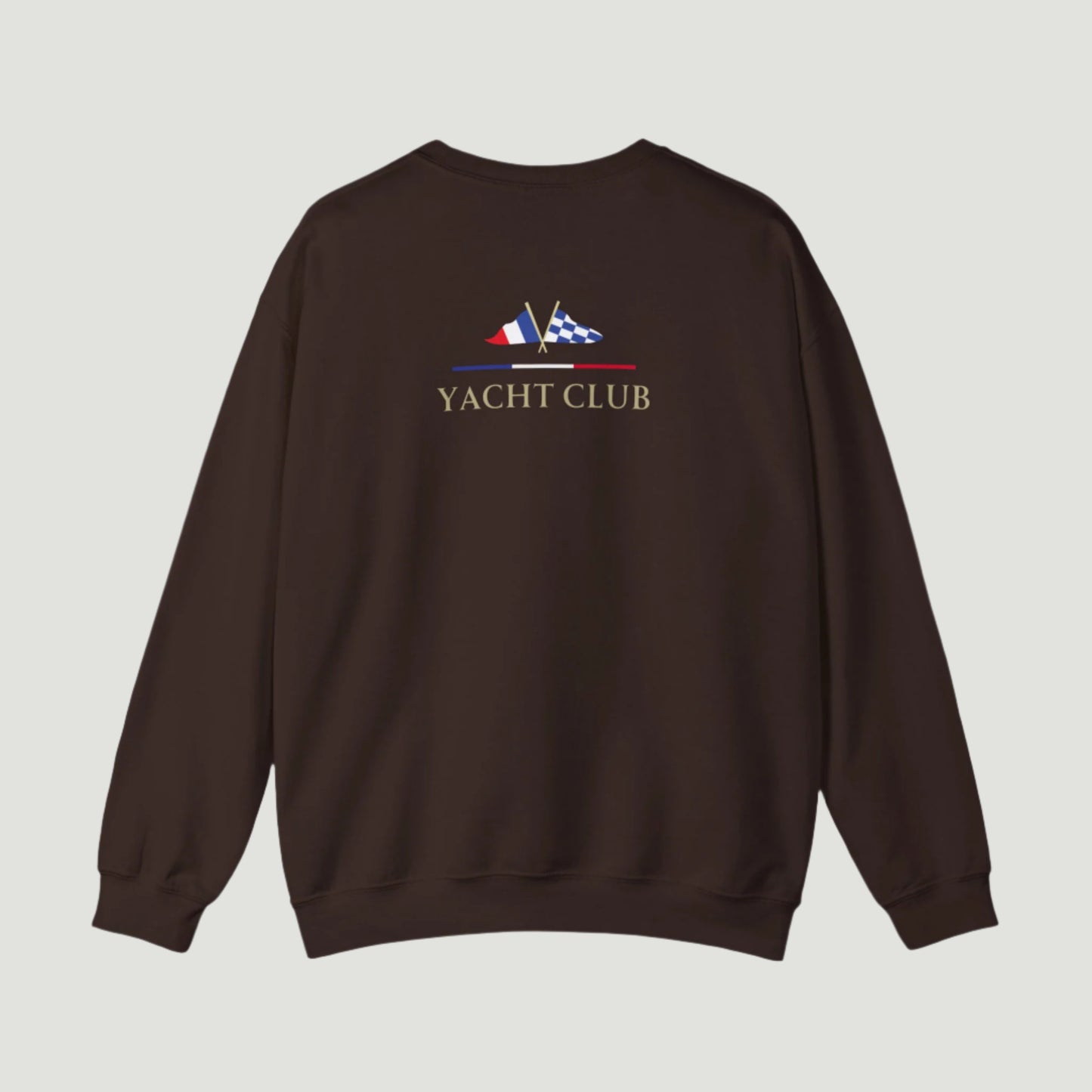Dark Chocolate Brown Vandox Monaco Saint Roman Yacht Club crewneck featuring international maritime flags, gold lettering, and anchor detail—blending old money elegance with nautical style. Starboy old money hoodie sweatshirt clothes vandox sacrevandox vandox clothes vandox clothing