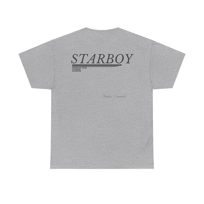 Heather gray Sport gray graphic t-shirt featuring bold "STARBOY" text, minimalist accents, and subtle script details. Starboy old money shirt tshirt clothes vandox sacrevandox vandox clothes vandox clothing