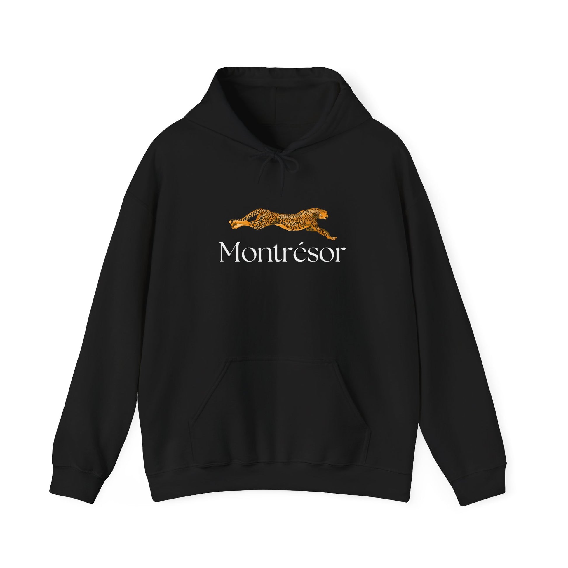 Black hoodie featuring a golden leopard graphic and "Montrésor" branding, combining bold elegance with casual style. Starboy old money hoodie sweatshirt clothes vandox sacrevandox vandox clothes vandox clothing