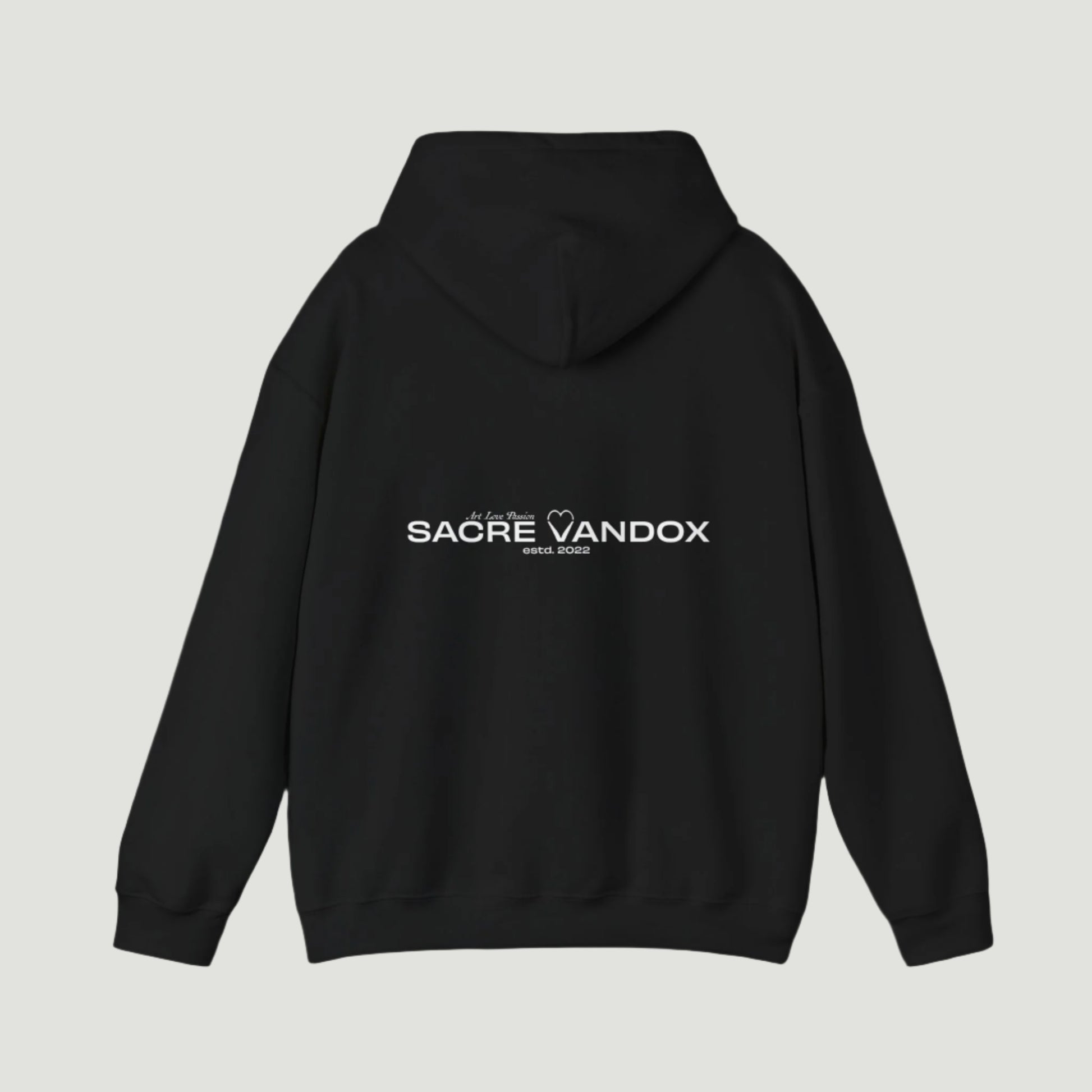 Deep Black Vandox Signature Hoodie featuring classic logo print and “À la Love Divine” tagline, part of the SS25 quiet luxury collection. Starboy old money hoodie sweatshirt clothes vandox sacrevandox vandox clothes vandox clothing