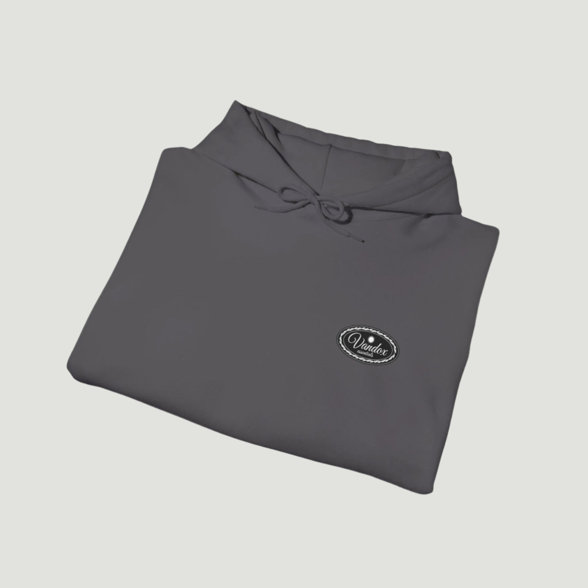 Charcoal grey Vandox Core Hoodie with a minimalist embroidered logo, designed for everyday luxury and timeless style. Starboy old money hoodie sweatshirt clothes vandox sacrevandox vandox clothes vandox clothing basic basics plain plain clothes basic clothes basic hoodie